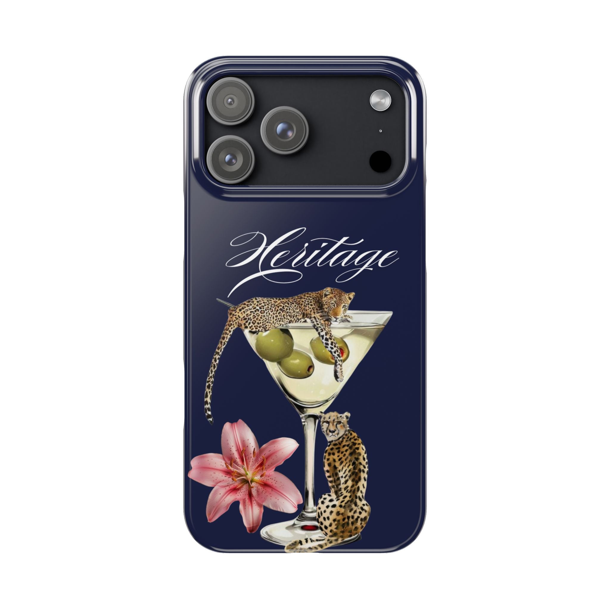 Heritage Cheetah Martini Slim Phone Case — Floral Cocktail Design