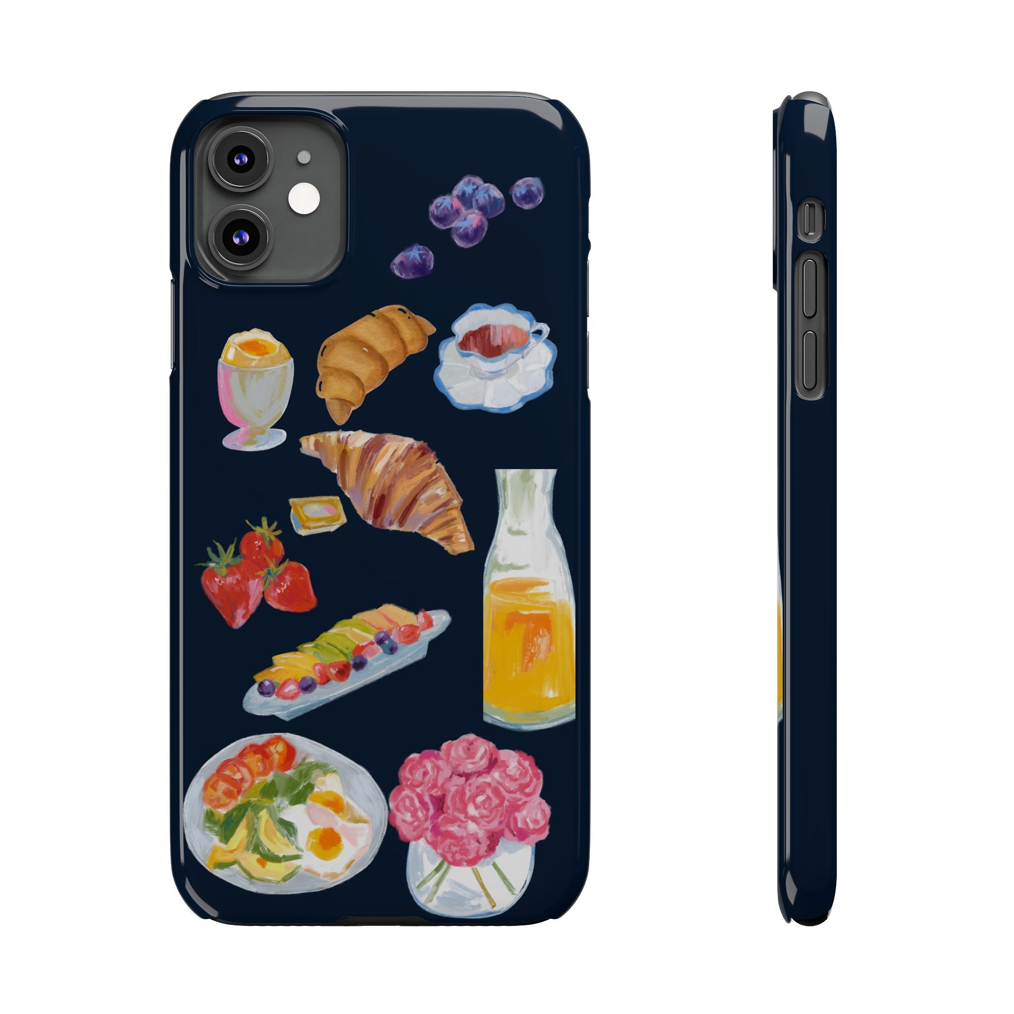 Brunch Icons Slim Phone Case — Croissant, Eggs & Juice Breakfast Design
