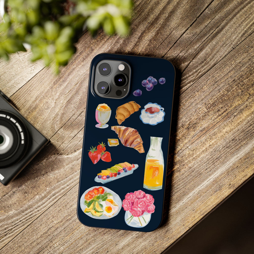 Brunch Icons Slim Phone Case — Croissant, Eggs & Juice Breakfast Design