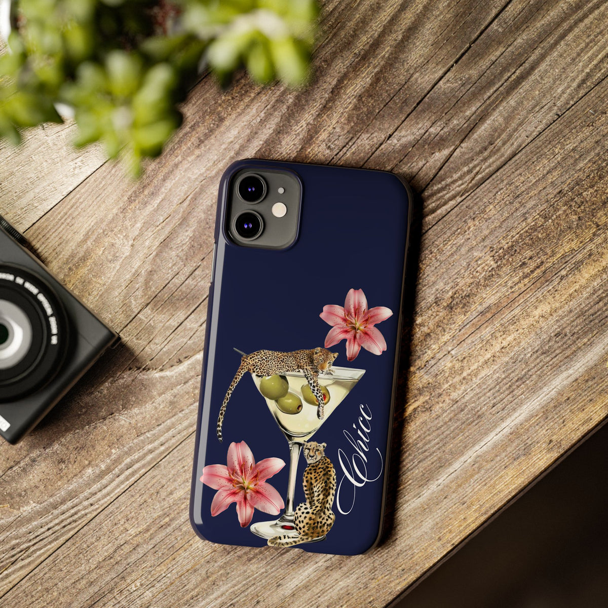 Heritage Cheetah Martini Slim Phone Case — Floral Cocktail Design