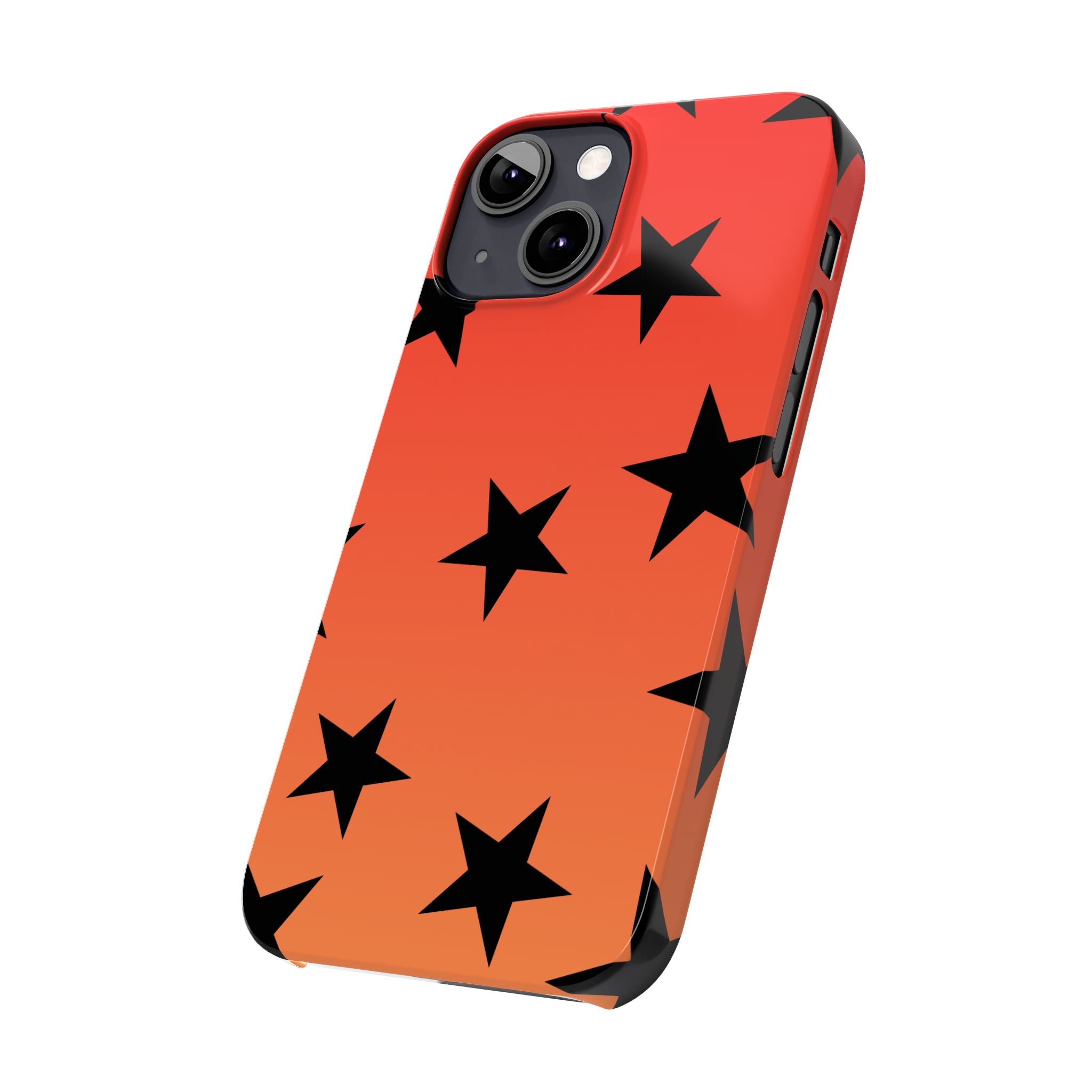 Star Pattern Slim Phone Case — Gradient Orange Red with Black Stars
