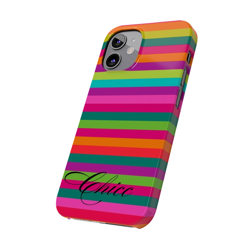 Chic Stripes Slim Phone Case — Colorful Rainbow Stripe Monogram Phone Cover