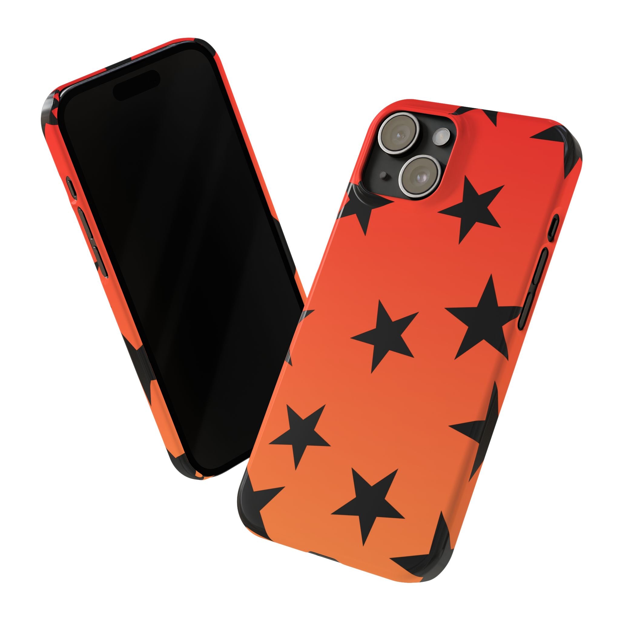Star Pattern Slim Phone Case — Gradient Orange Red with Black Stars