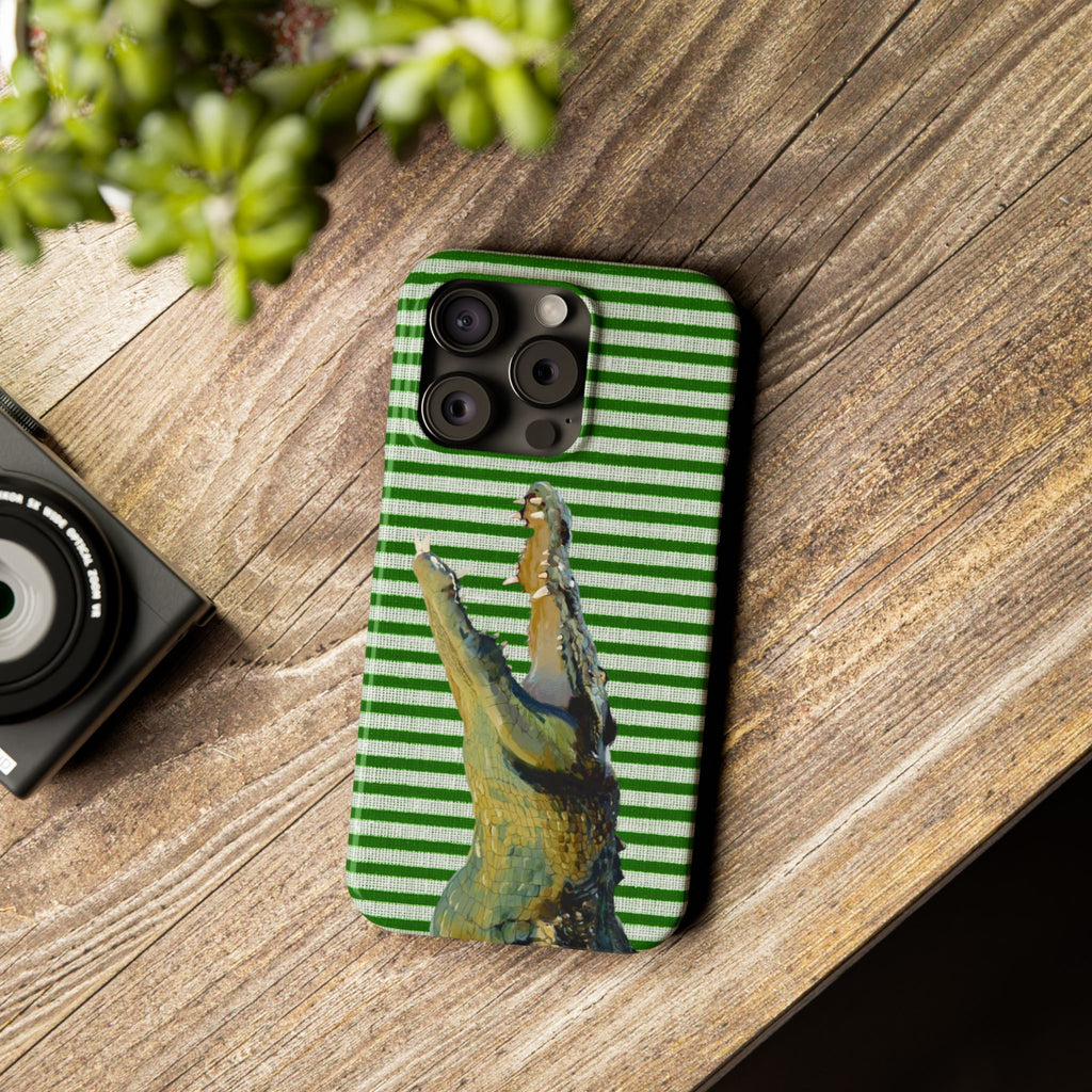 Alligator Stripes Slim Phone Case — Green Striped Gator Design