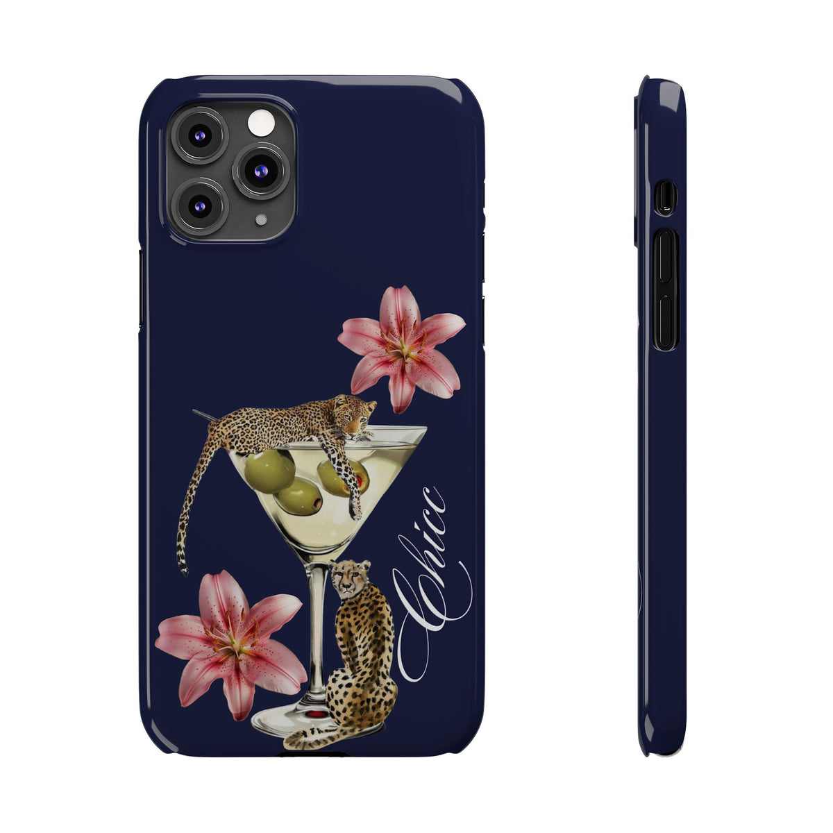 Heritage Cheetah Martini Slim Phone Case — Floral Cocktail Design
