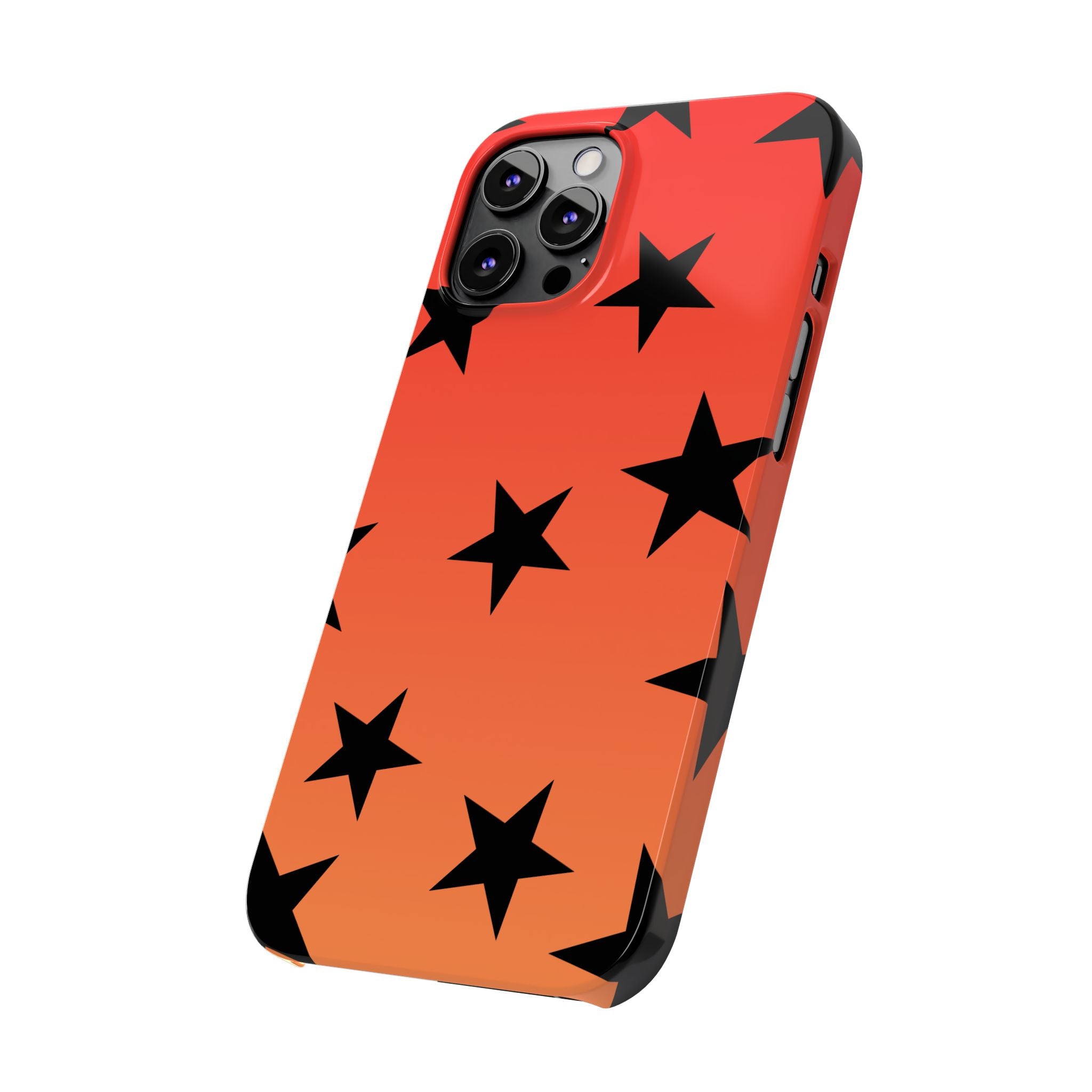 Star Pattern Slim Phone Case — Gradient Orange Red with Black Stars