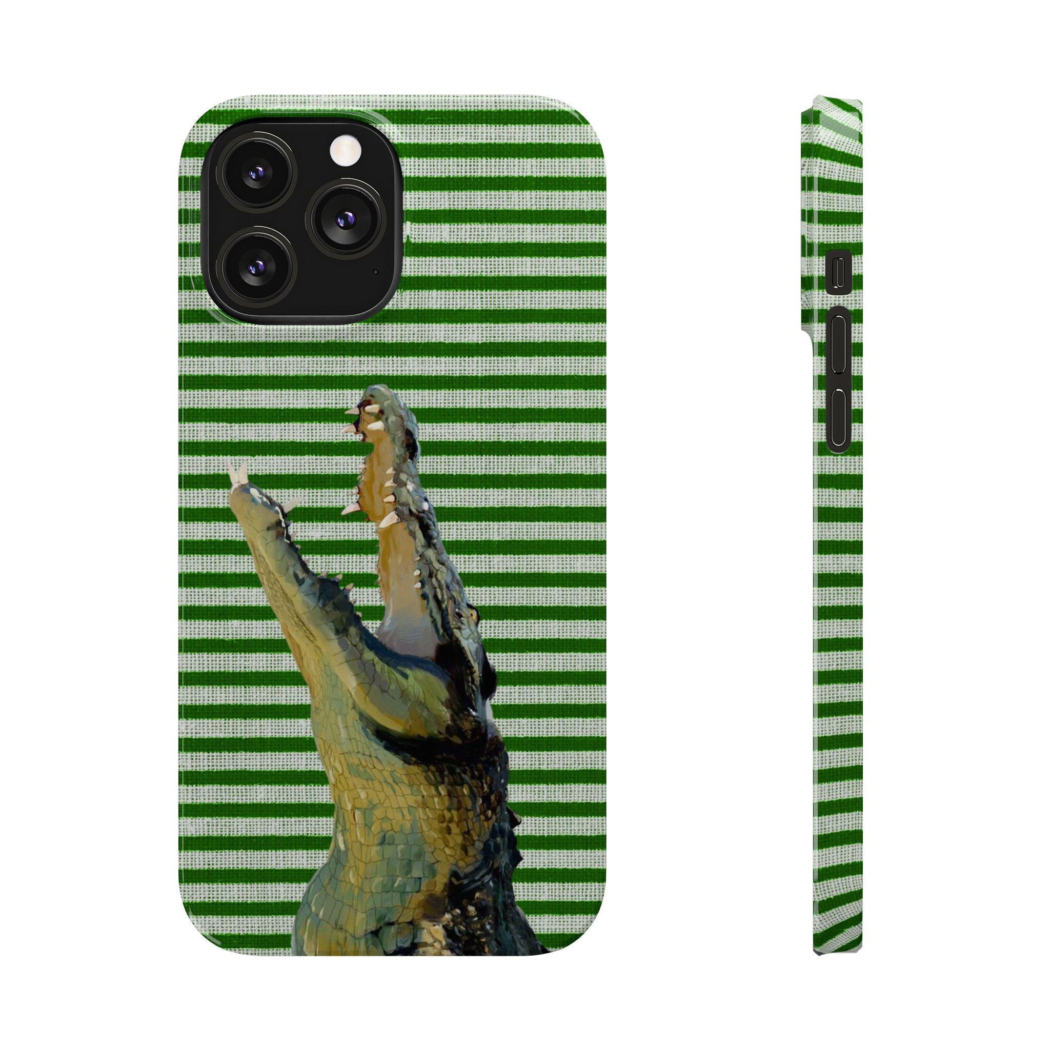 Alligator Stripes Slim Phone Case — Green Striped Gator Design