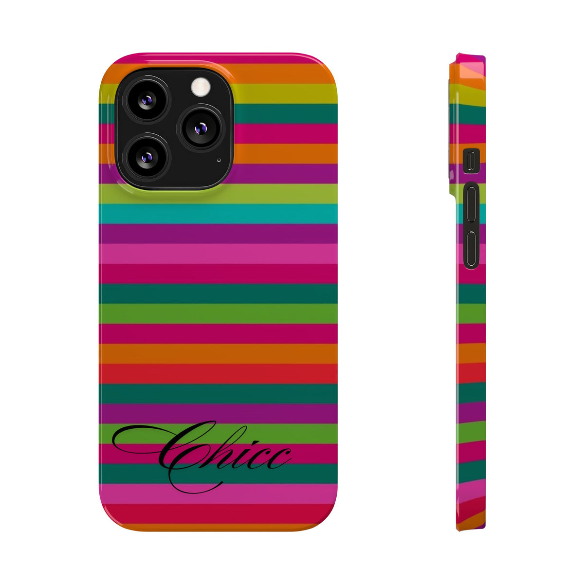Chic Stripes Slim Phone Case — Colorful Rainbow Stripe Monogram Phone Cover