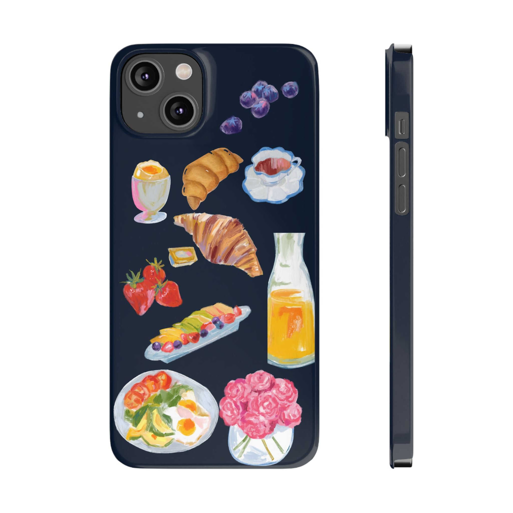 Brunch Icons Slim Phone Case — Croissant, Eggs & Juice Breakfast Design