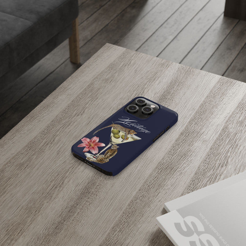 Heritage Cheetah Martini Slim Phone Case — Floral Cocktail Design