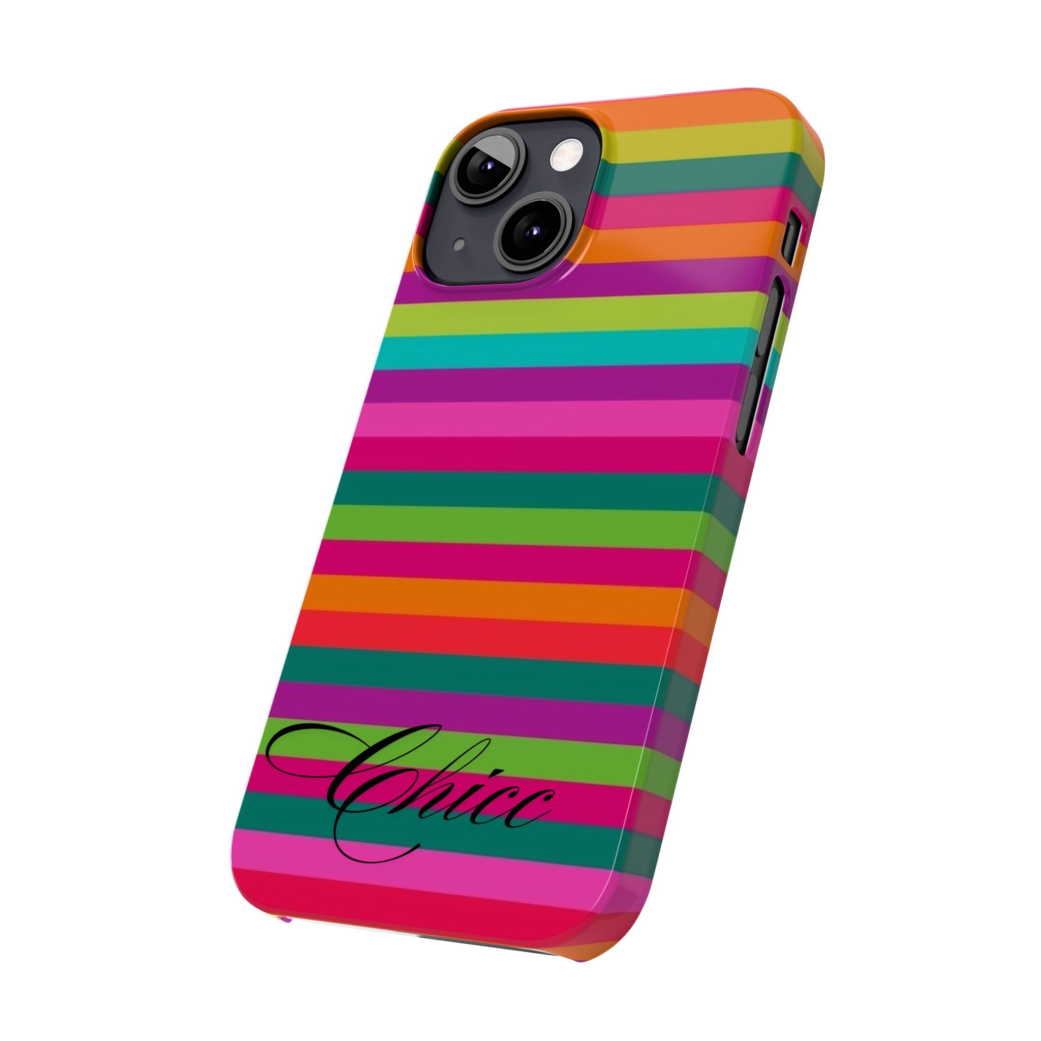 Chic Stripes Slim Phone Case — Colorful Rainbow Stripe Monogram Phone Cover