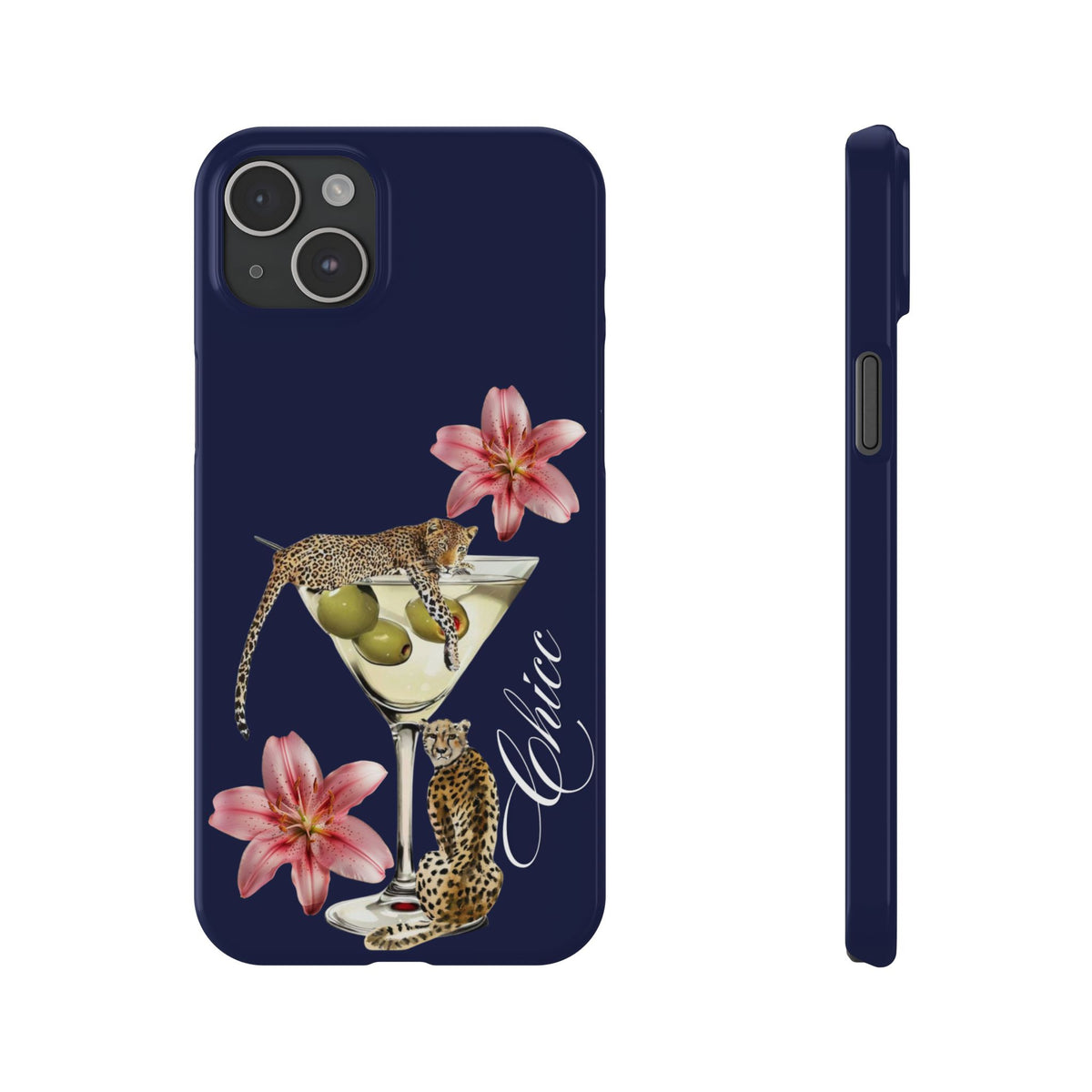 Heritage Cheetah Martini Slim Phone Case — Floral Cocktail Design