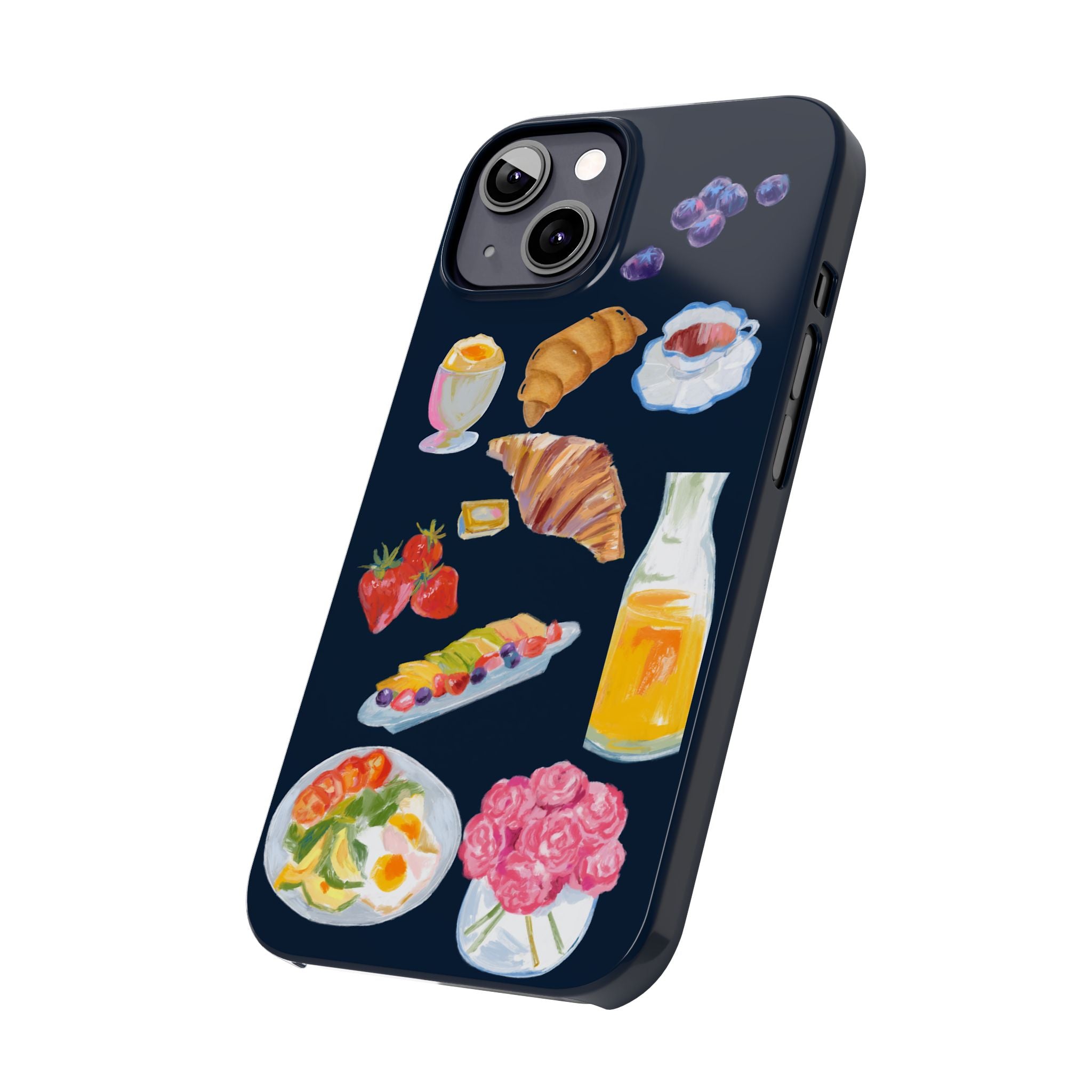 Brunch Icons Slim Phone Case — Croissant, Eggs & Juice Breakfast Design