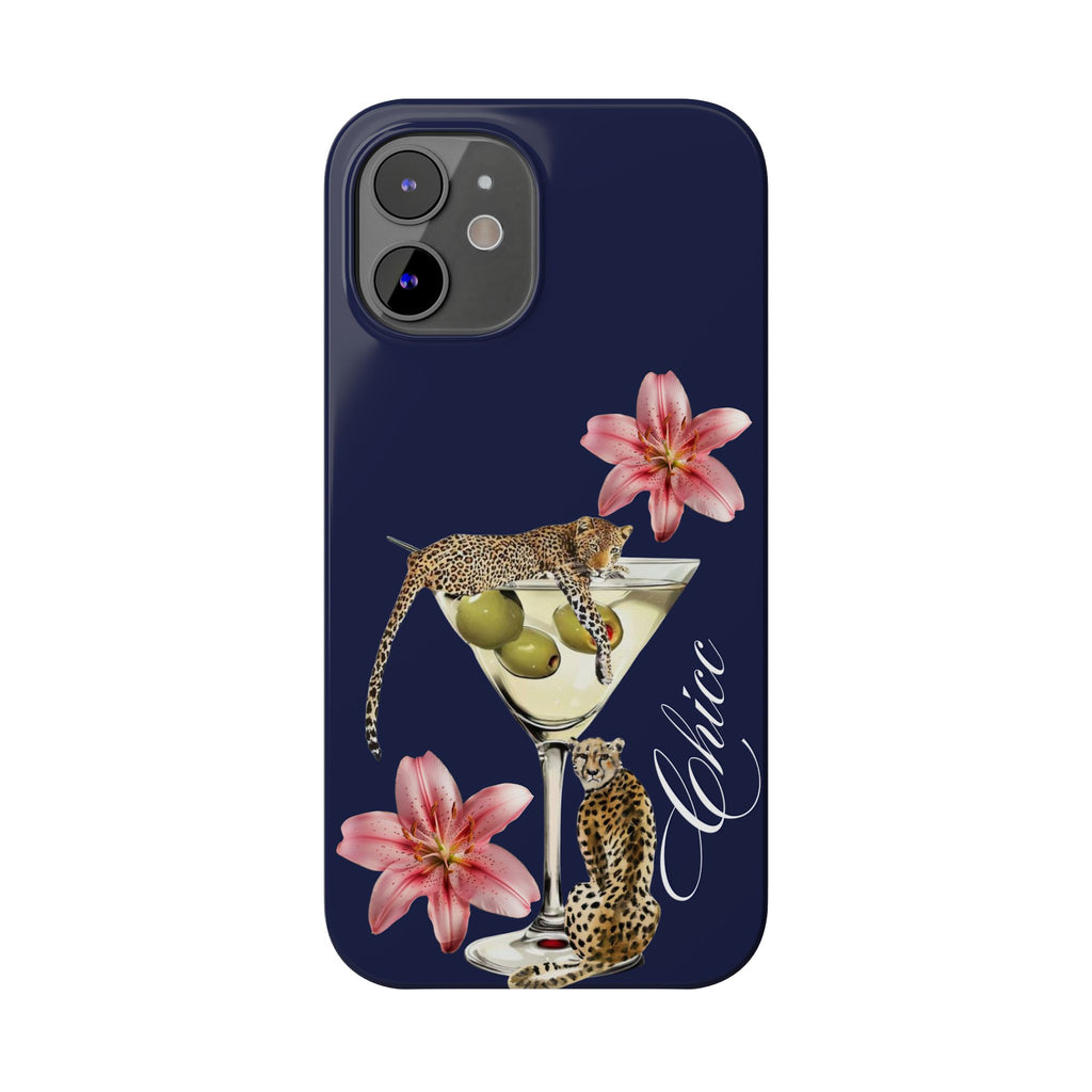 Heritage Cheetah Martini Slim Phone Case — Floral Cocktail Design