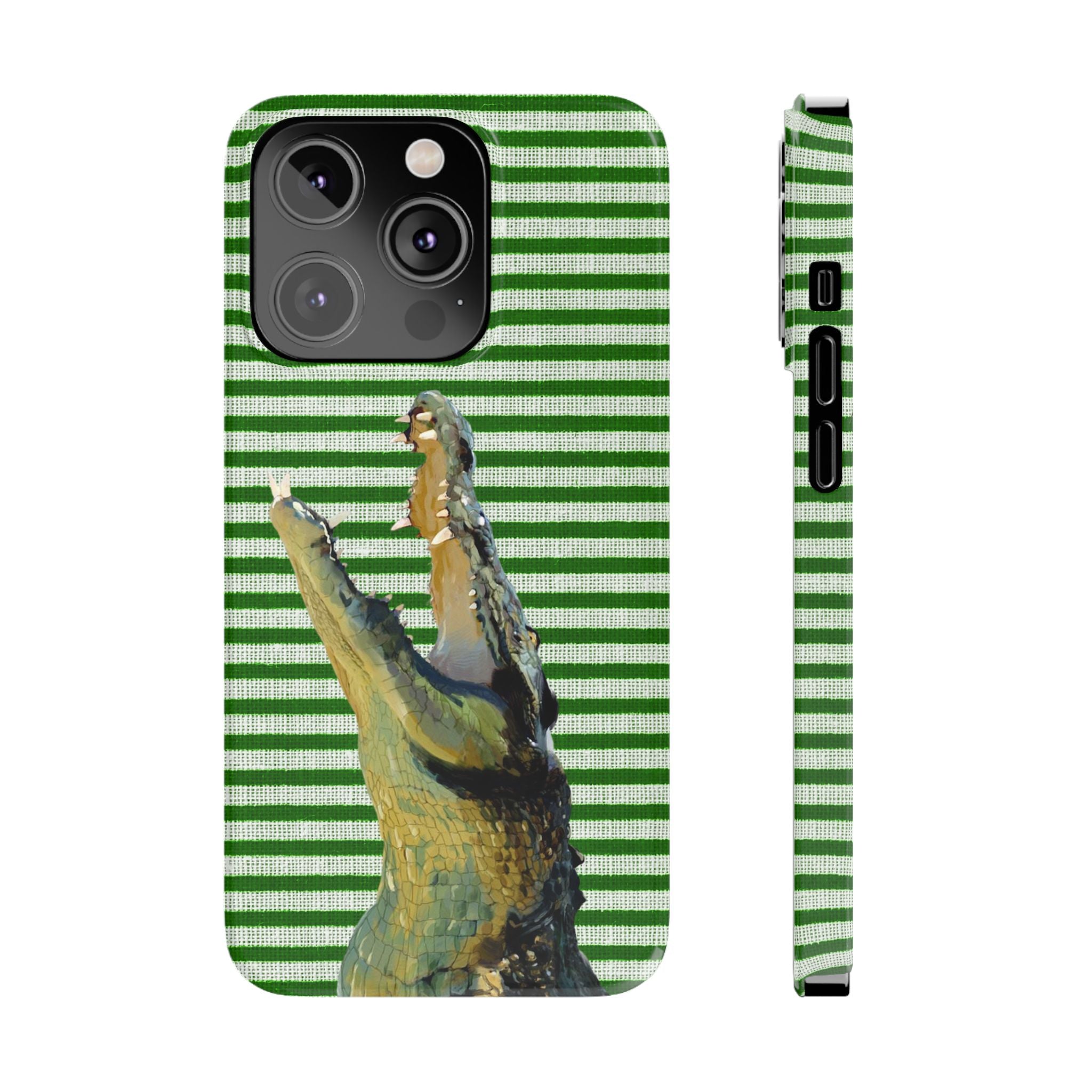 Alligator Stripes Slim Phone Case — Green Striped Gator Design