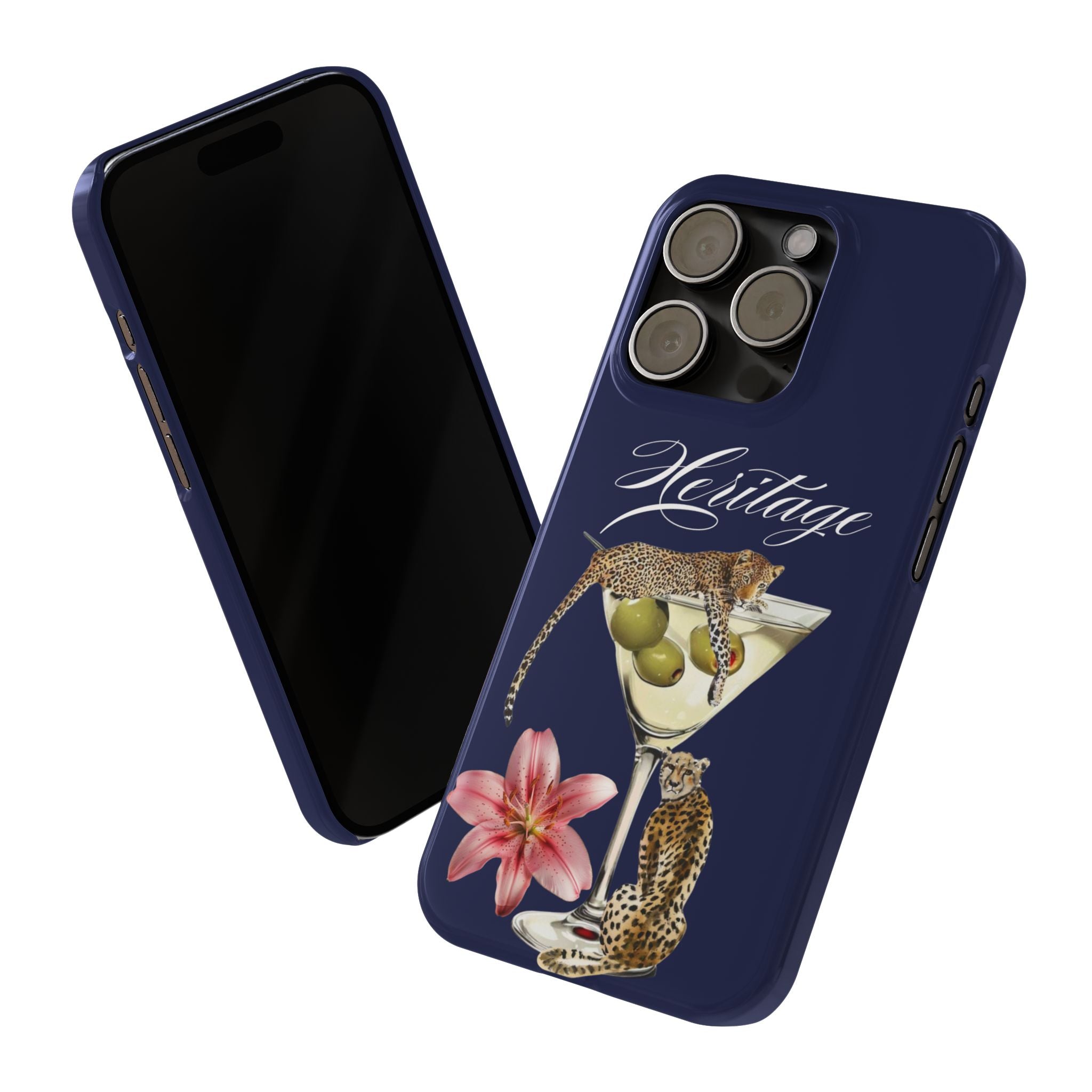 Heritage Cheetah Martini Slim Phone Case — Floral Cocktail Design