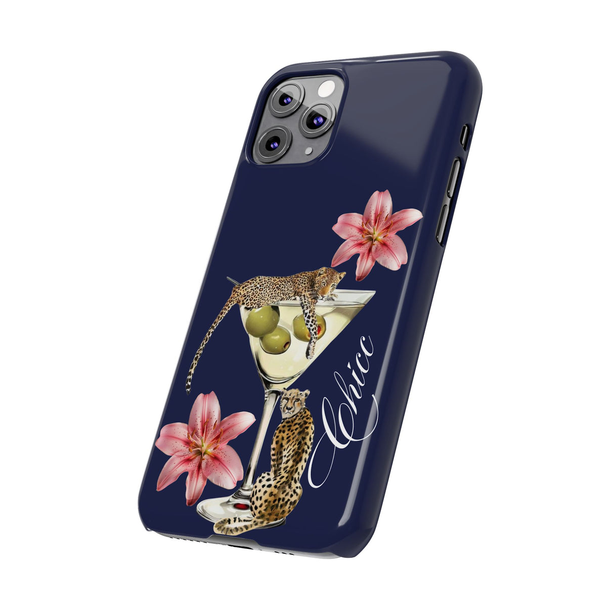 Heritage Cheetah Martini Slim Phone Case — Floral Cocktail Design