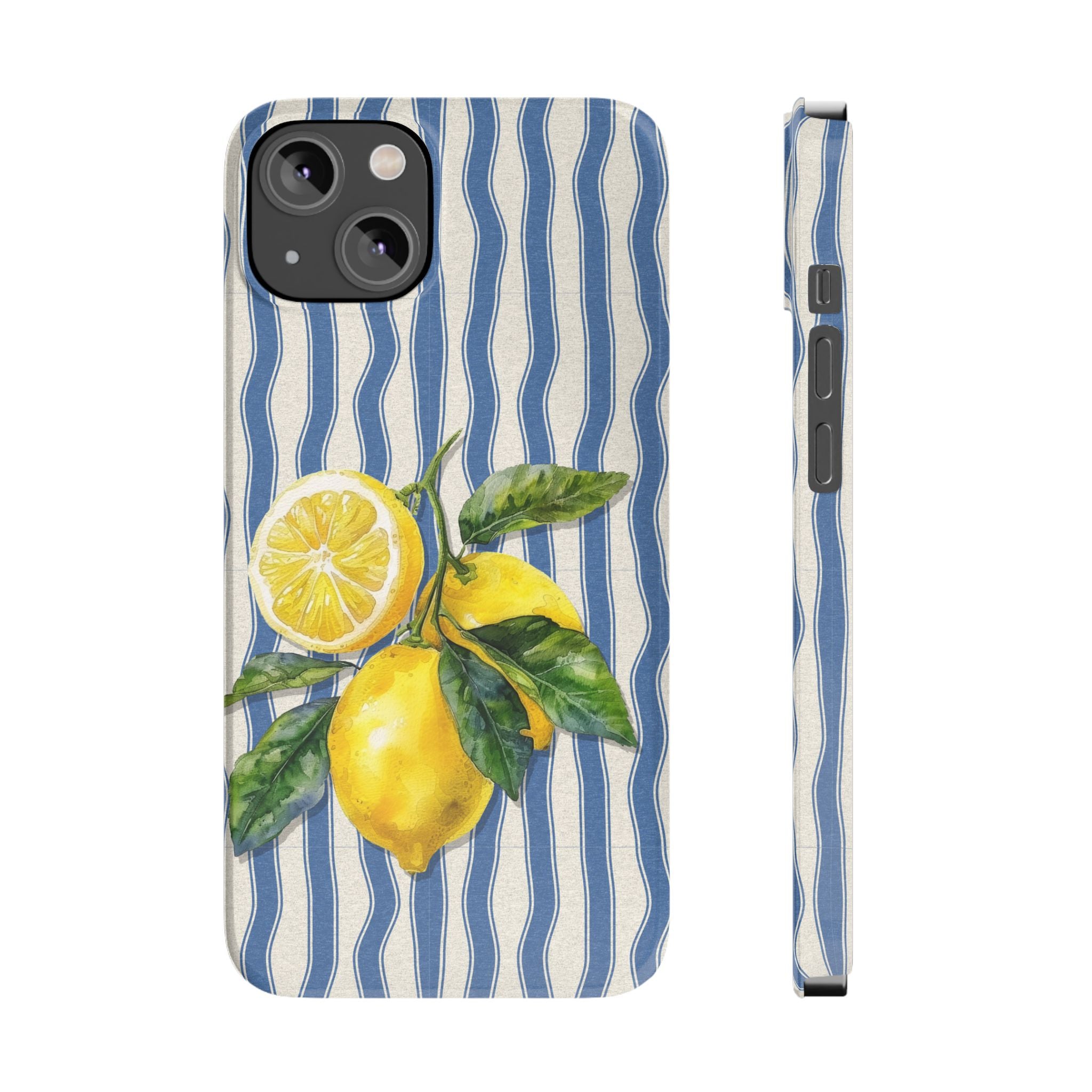 Lemon Stripe Slim Phone Case – Hand-Painted Citrus Design