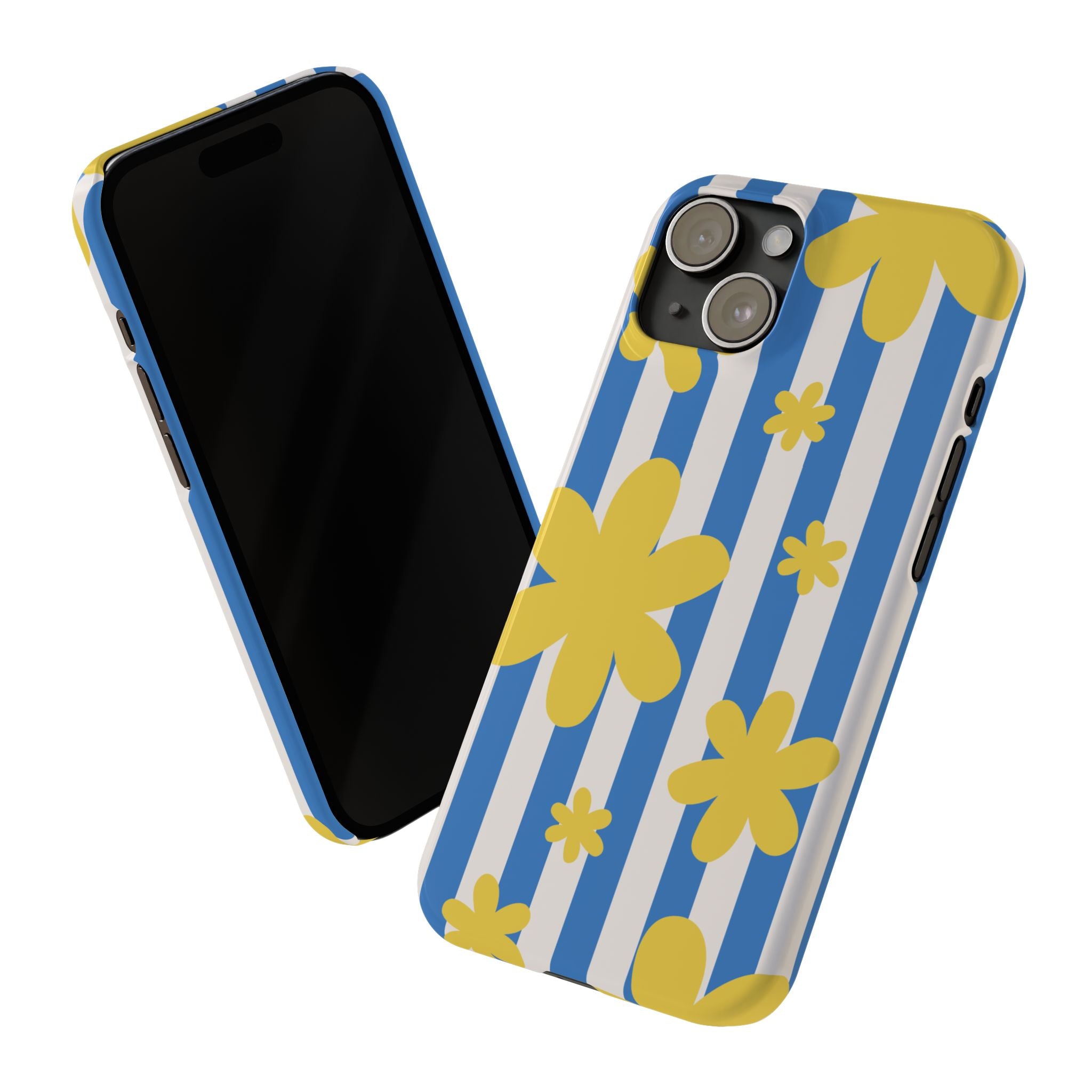 Retro Blue Stripes with Yellow Flower Pattern