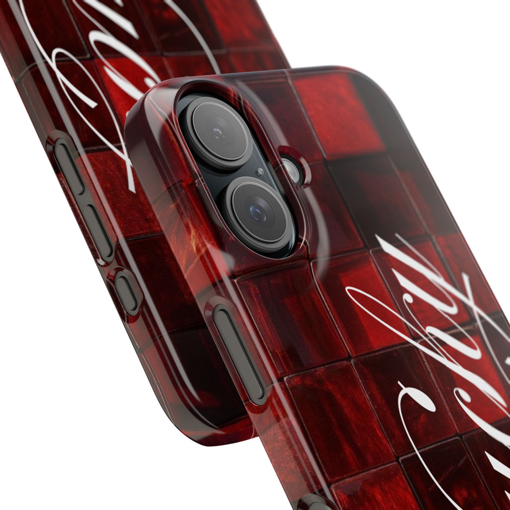 Red Mosaic 'Lucky' Slim Phone Case — Stylish Script Protective Cover
