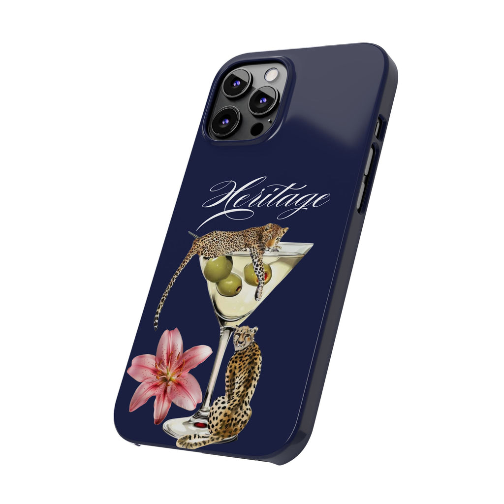 Heritage Cheetah Martini Slim Phone Case — Floral Cocktail Design