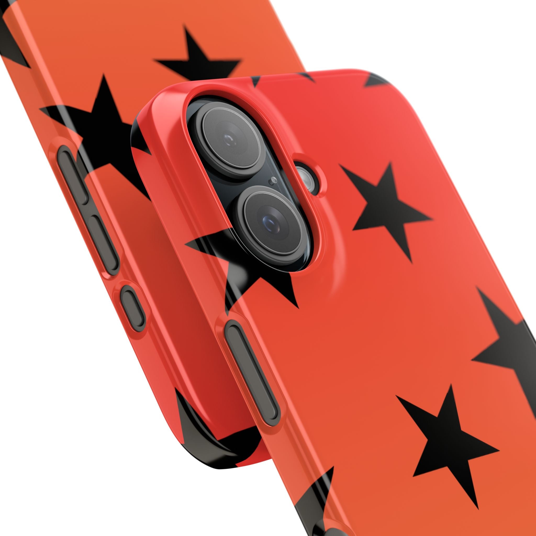 Star Pattern Slim Phone Case — Gradient Orange Red with Black Stars