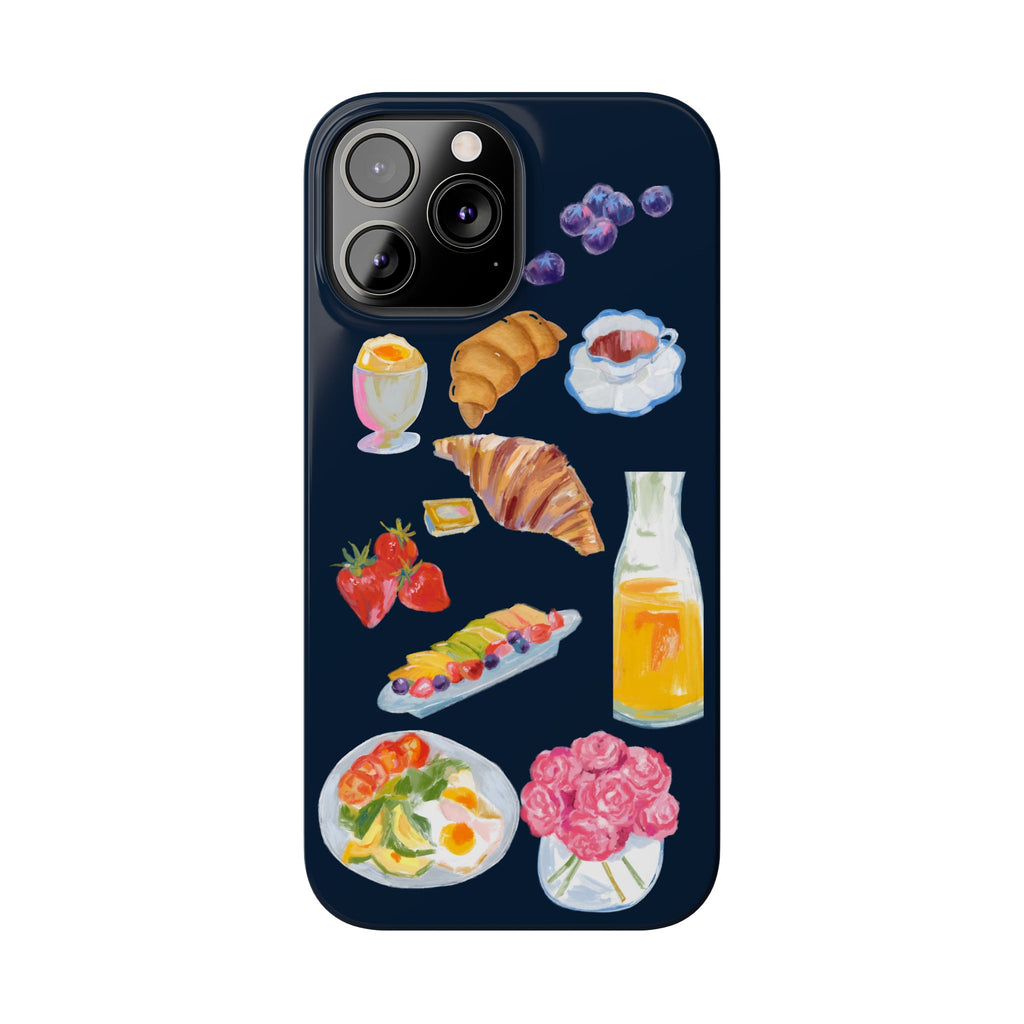 Brunch Icons Slim Phone Case — Croissant, Eggs & Juice Breakfast Design
