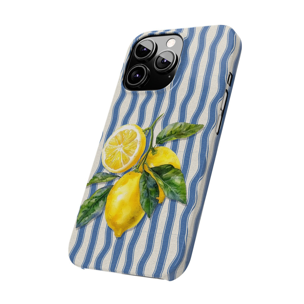 Lemon Stripe Slim Phone Case – Hand-Painted Citrus Design