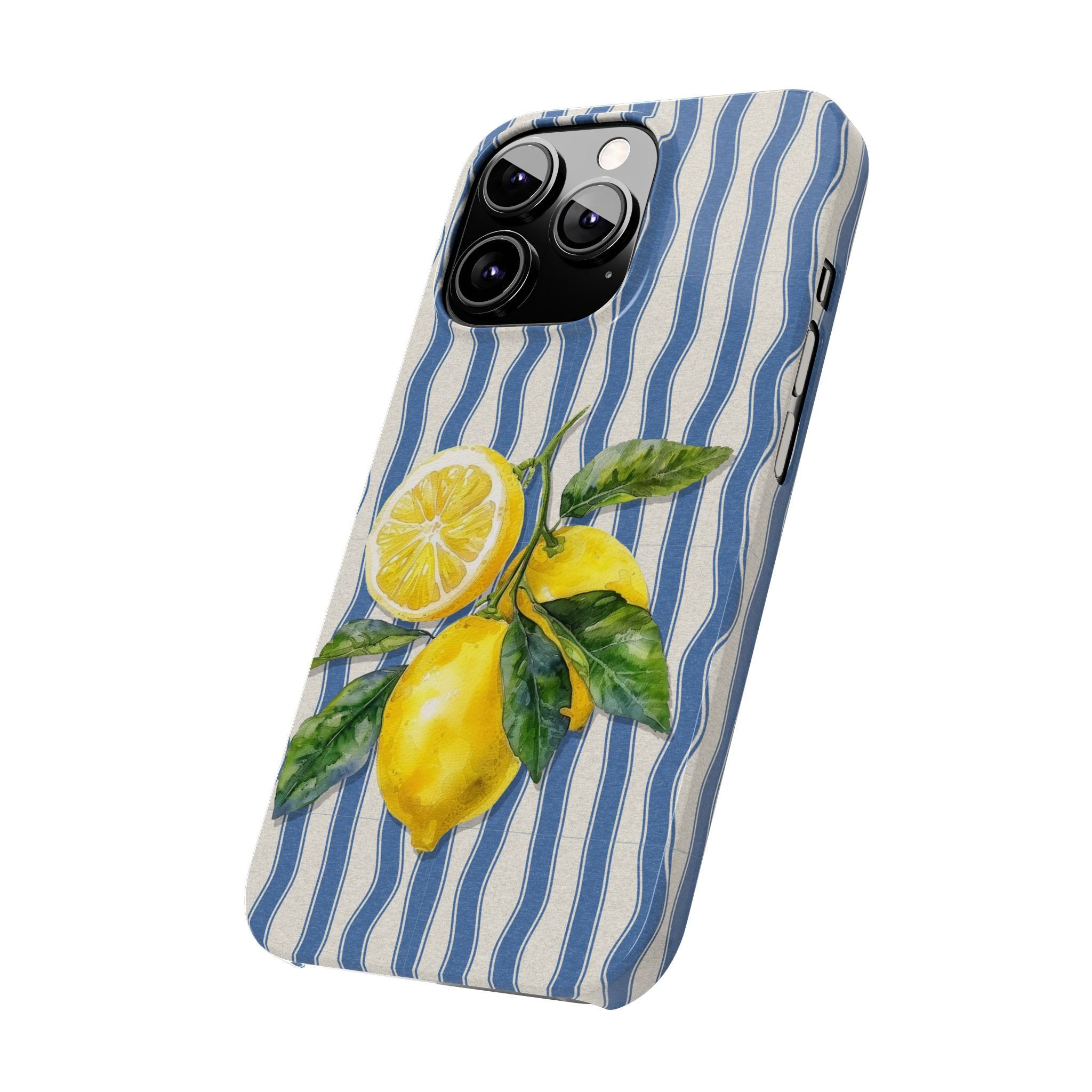 Lemon Stripe Slim Phone Case – Hand-Painted Citrus Design