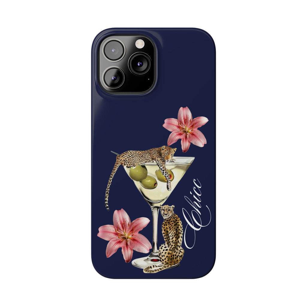 Heritage Cheetah Martini Slim Phone Case — Floral Cocktail Design