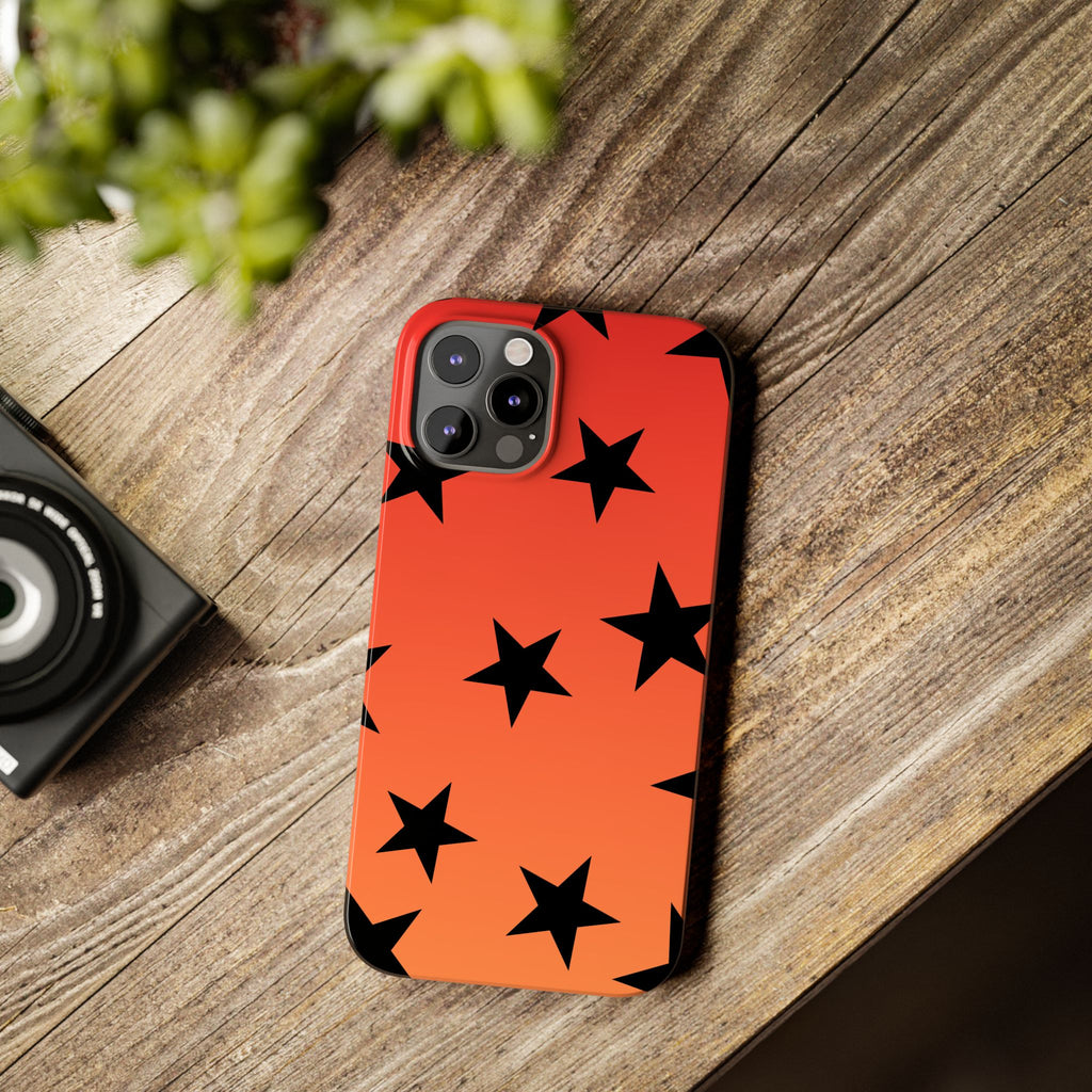 Star Pattern Slim Phone Case — Gradient Orange Red with Black Stars