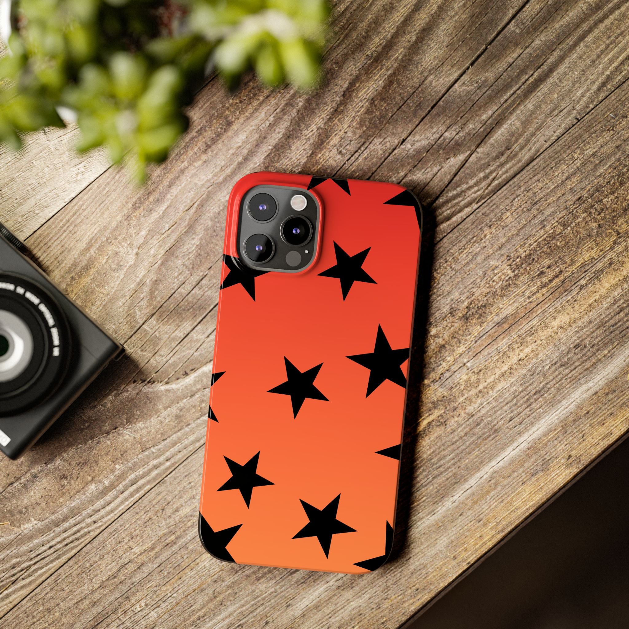 Star Pattern Slim Phone Case — Gradient Orange Red with Black Stars