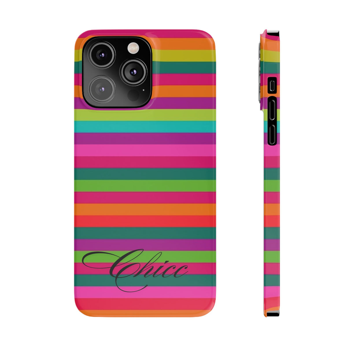 Chic Stripes Slim Phone Case — Colorful Rainbow Stripe Monogram Phone Cover