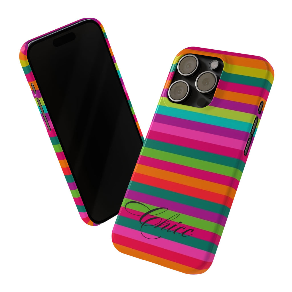 Chic Stripes Slim Phone Case — Colorful Rainbow Stripe Monogram Phone Cover