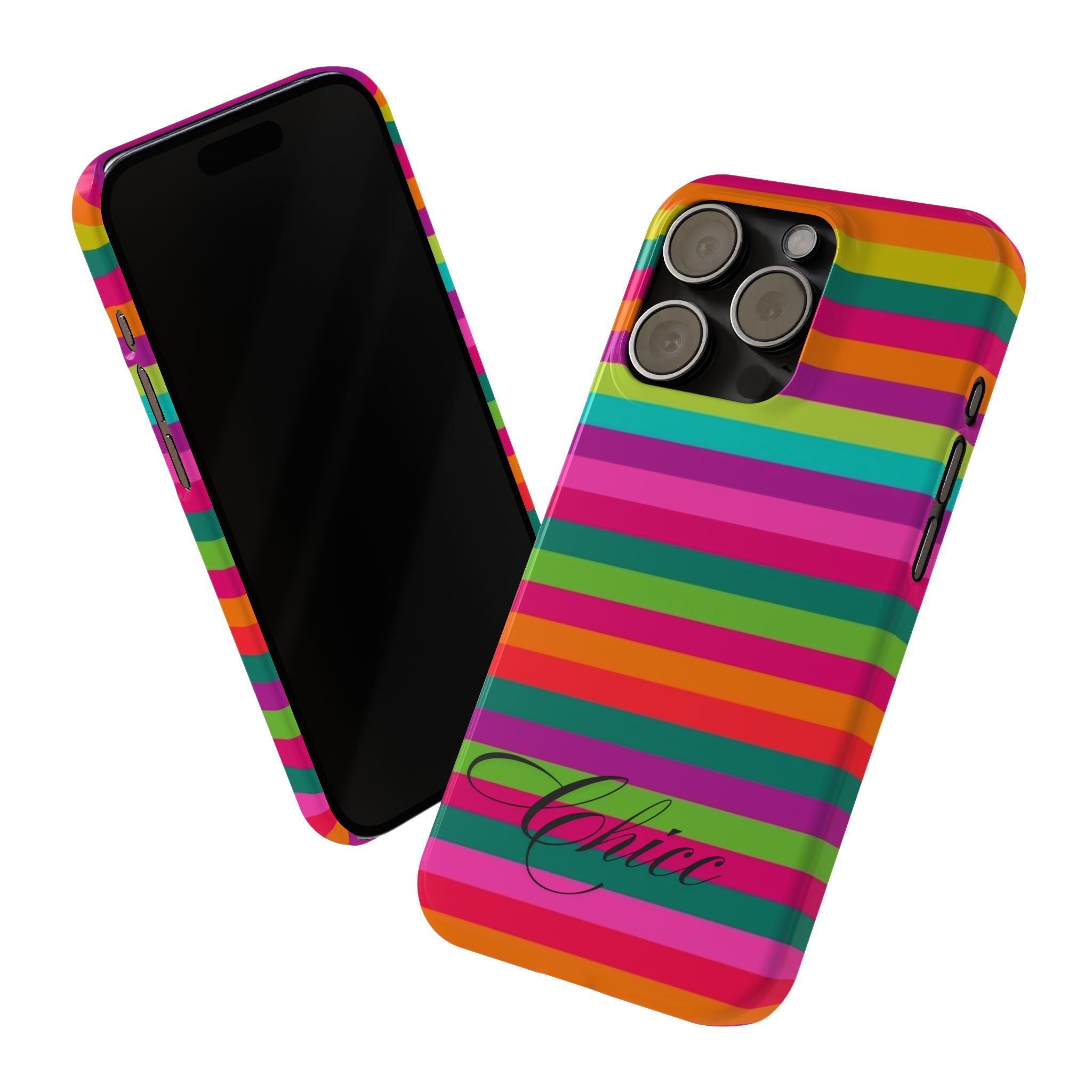 Chic Stripes Slim Phone Case — Colorful Rainbow Stripe Monogram Phone Cover