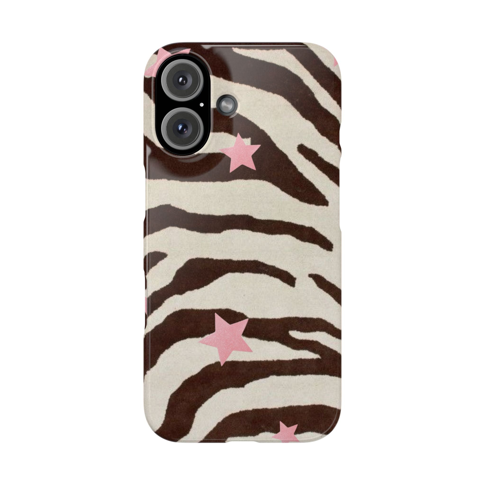 Zebra Stripe Slim Phone Case with Pink Stars – Trendy Animal Print Protector
