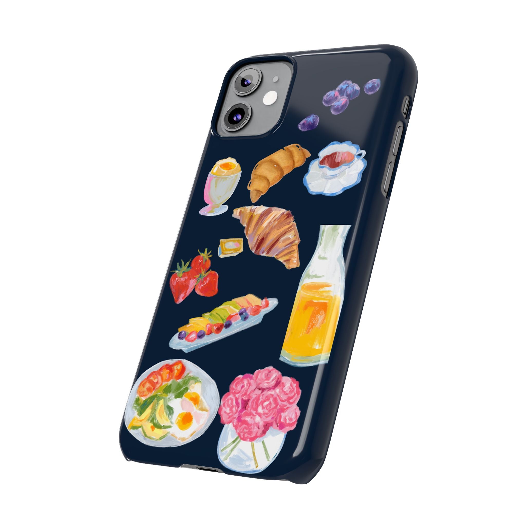 Brunch Icons Slim Phone Case — Croissant, Eggs & Juice Breakfast Design