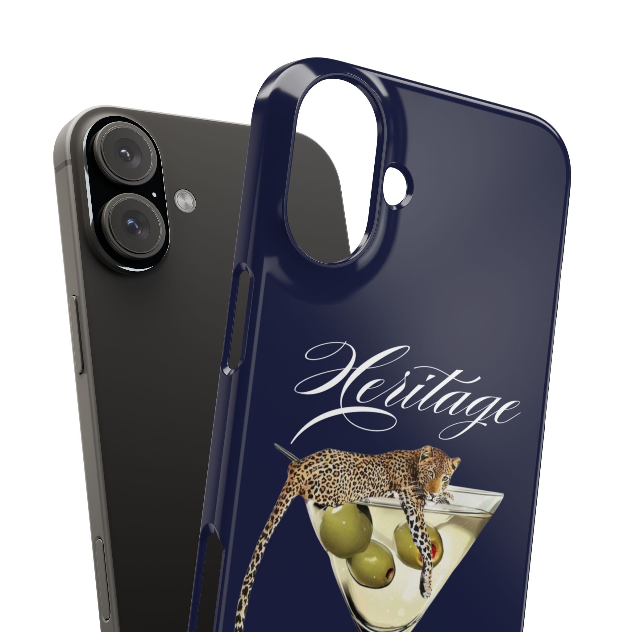 Heritage Cheetah Martini Slim Phone Case — Floral Cocktail Design