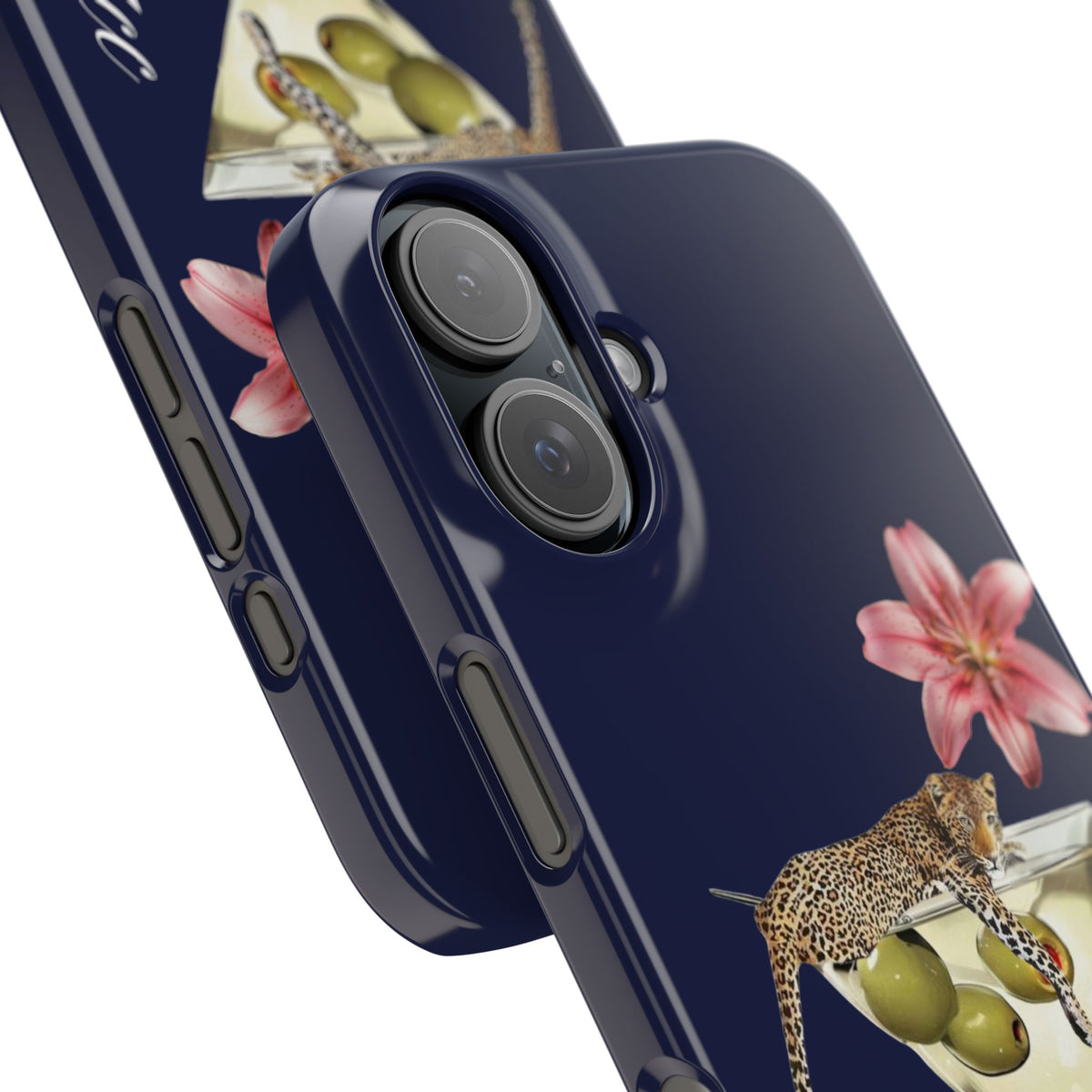 Heritage Cheetah Martini Slim Phone Case — Floral Cocktail Design