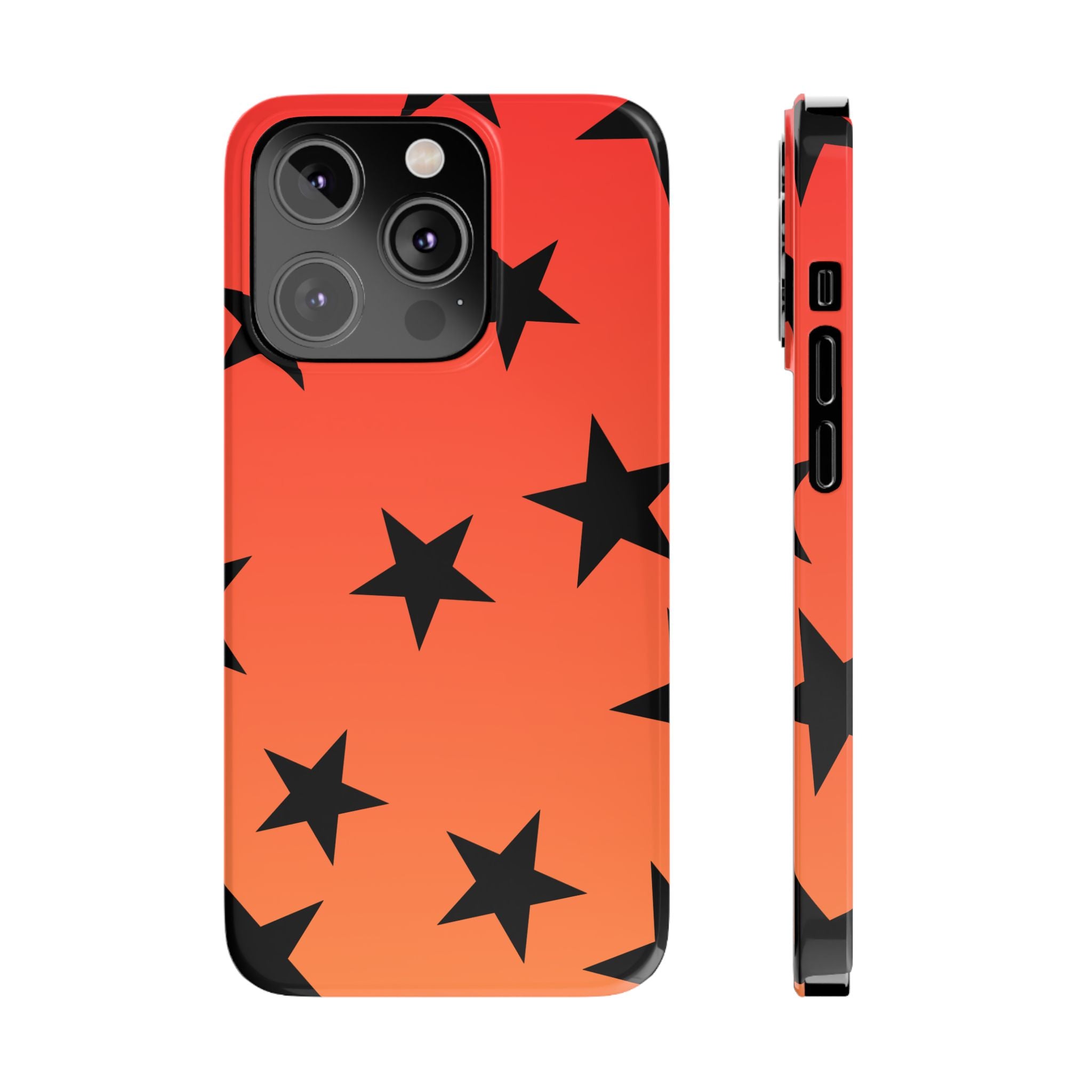 Star Pattern Slim Phone Case — Gradient Orange Red with Black Stars