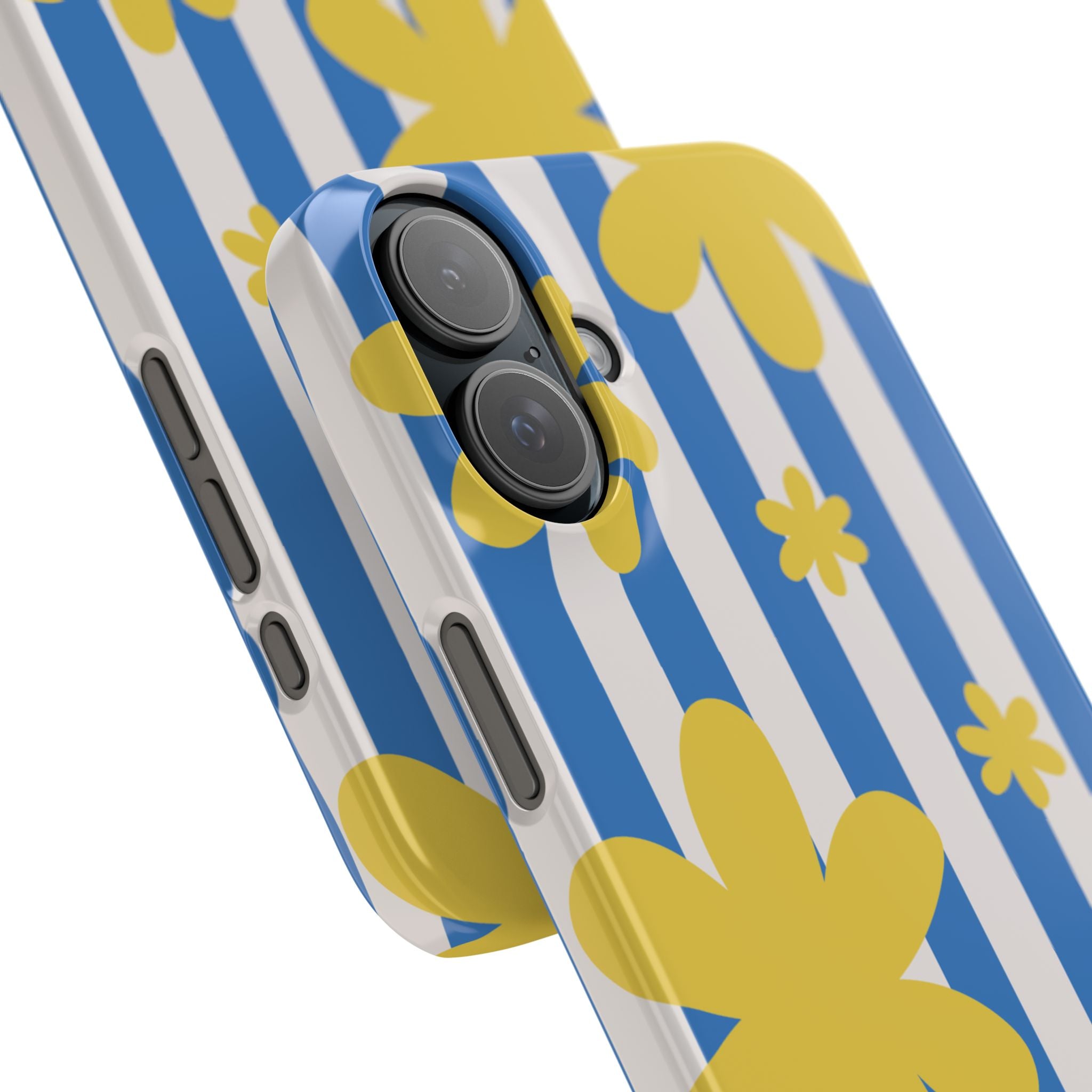 Retro Blue Stripes with Yellow Flower Pattern