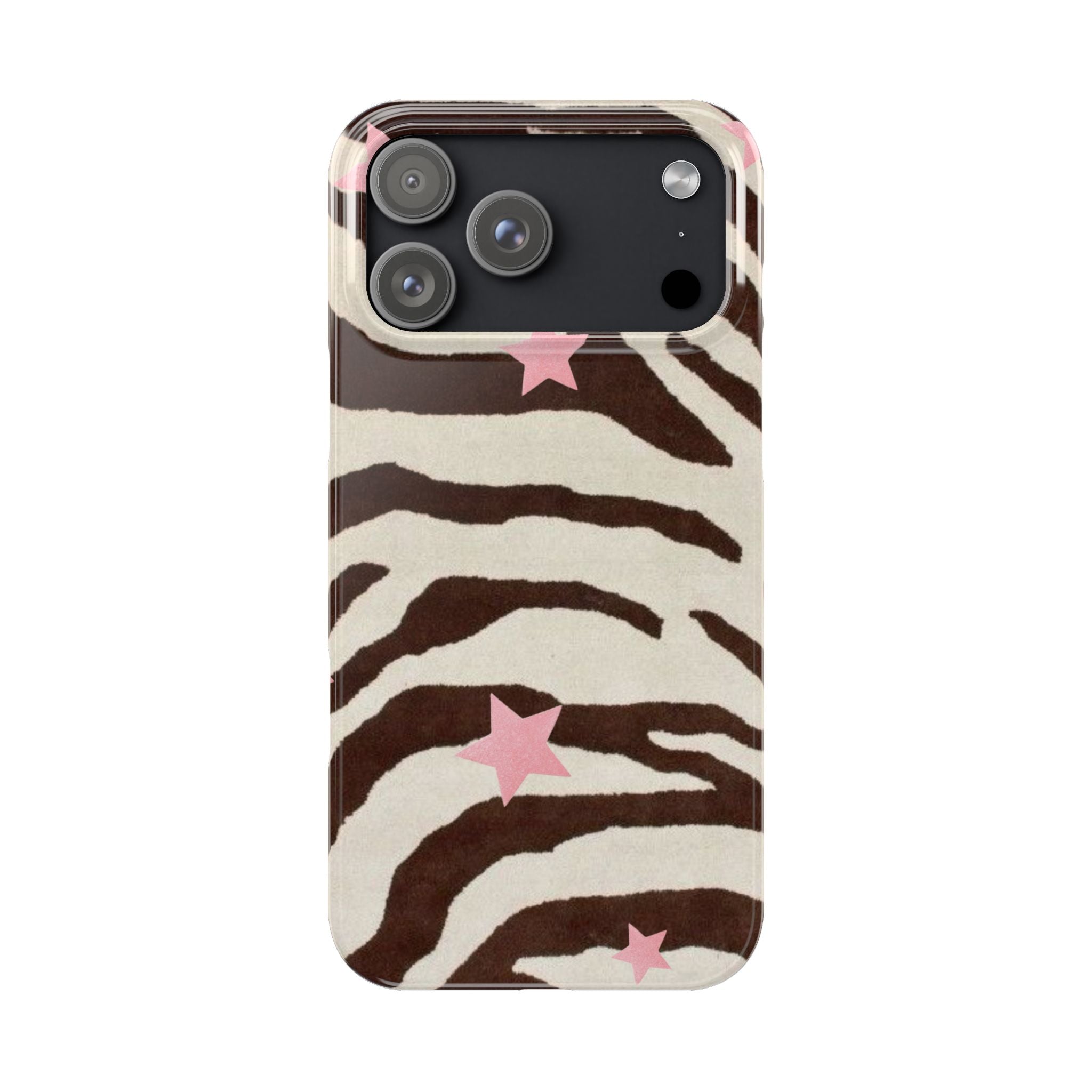Zebra Stripe Slim Phone Case with Pink Stars – Trendy Animal Print Protector
