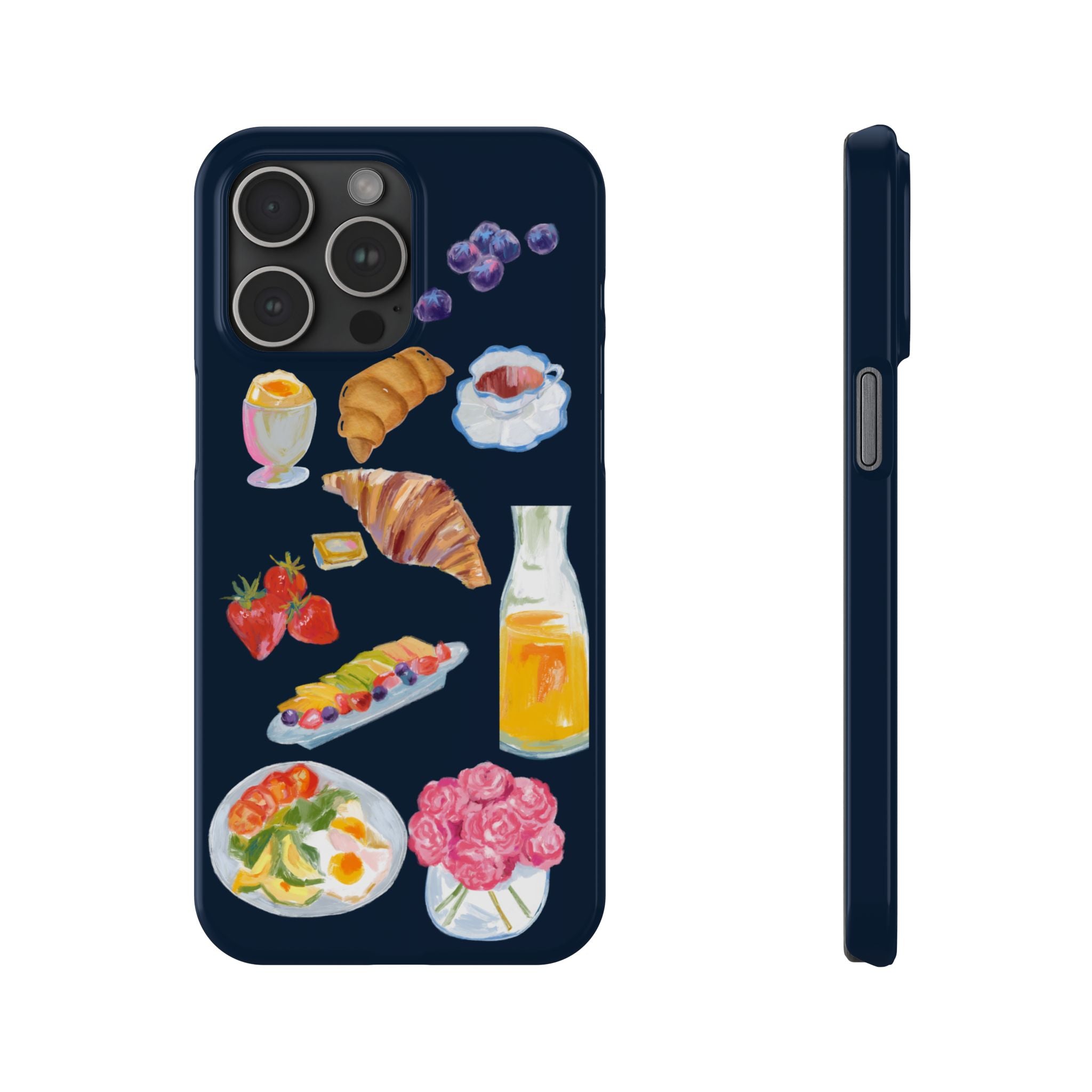 Brunch Icons Slim Phone Case — Croissant, Eggs & Juice Breakfast Design