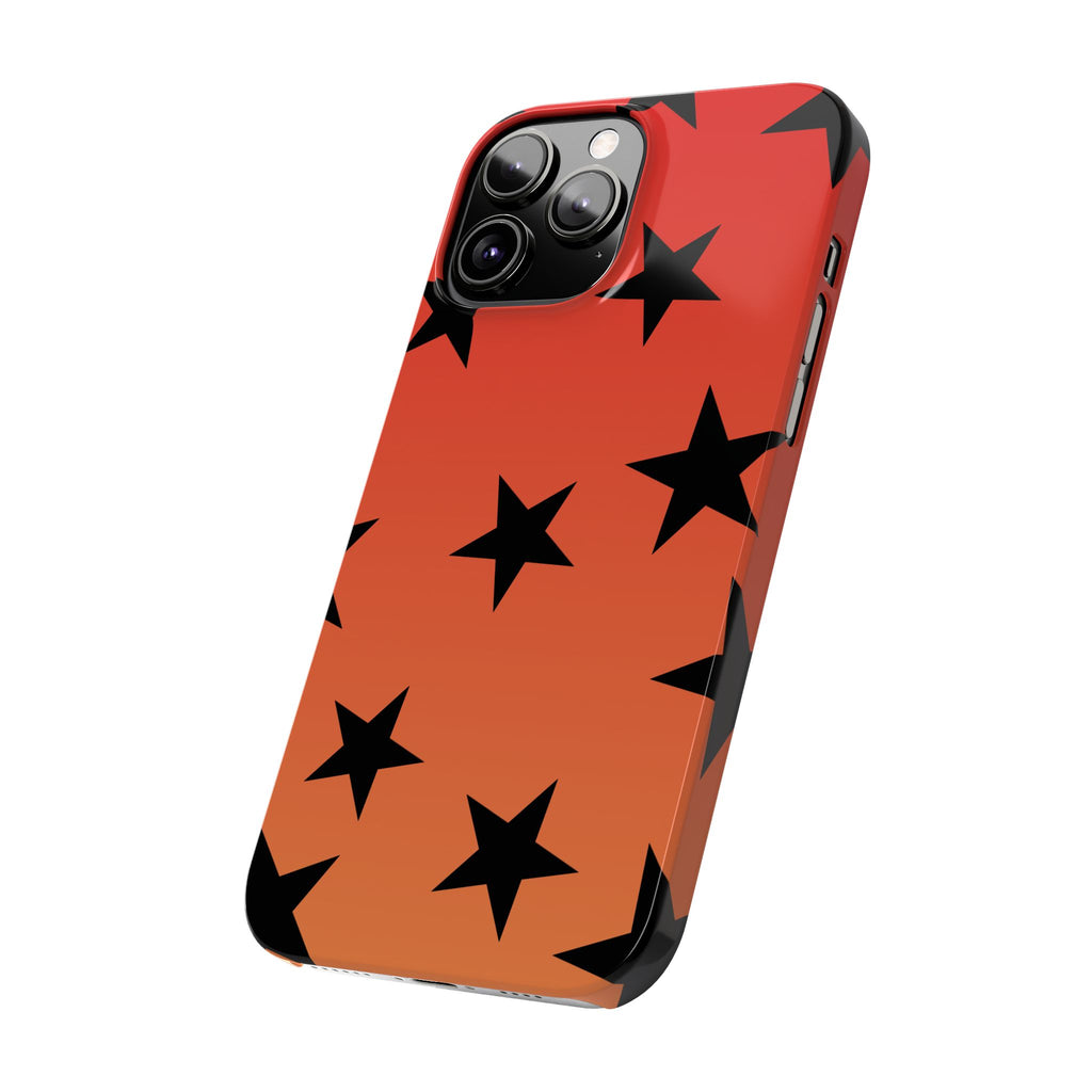 Star Pattern Slim Phone Case — Gradient Orange Red with Black Stars