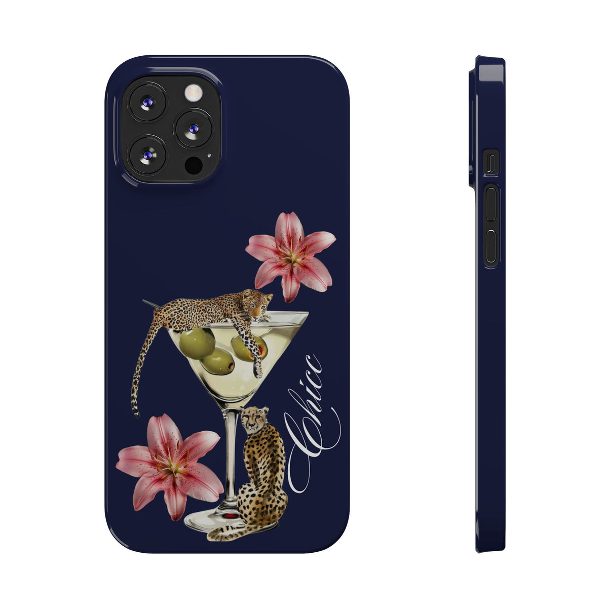 Heritage Cheetah Martini Slim Phone Case — Floral Cocktail Design