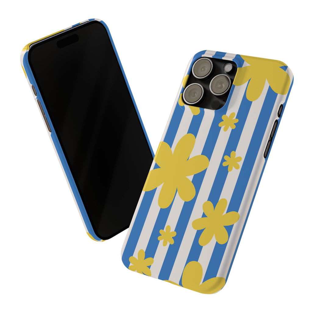 Retro Blue Stripes with Yellow Flower Pattern