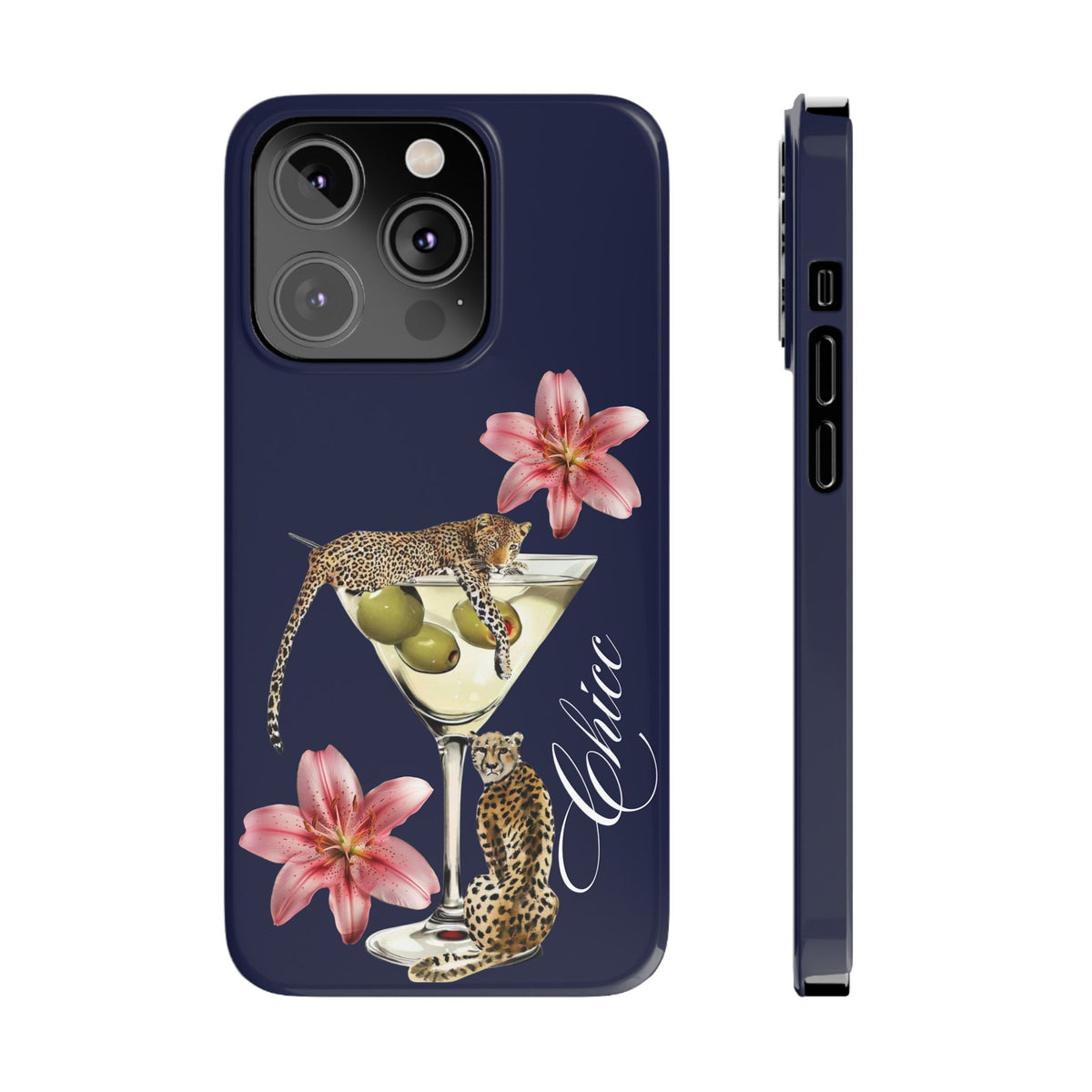 Heritage Cheetah Martini Slim Phone Case — Floral Cocktail Design