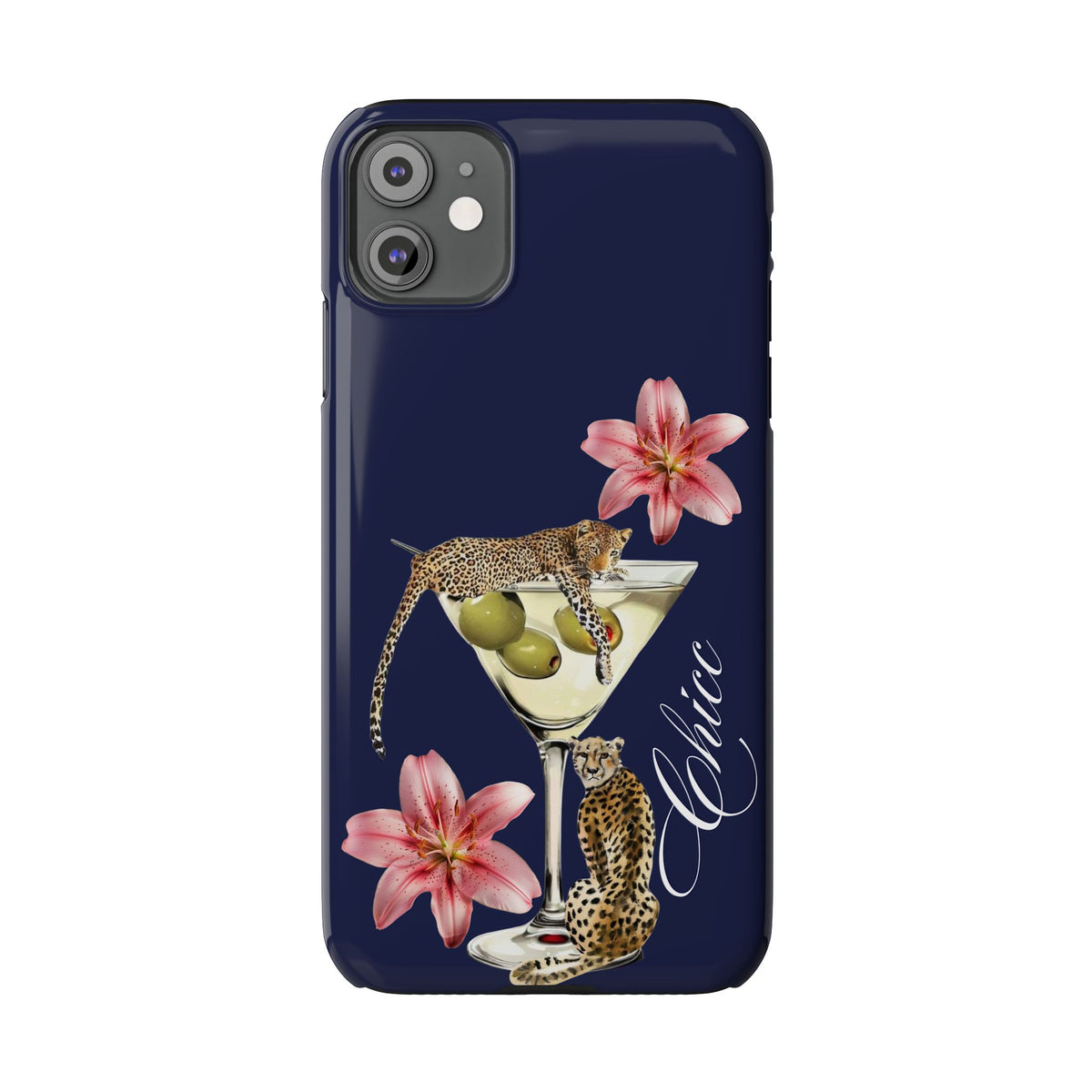 Heritage Cheetah Martini Slim Phone Case — Floral Cocktail Design