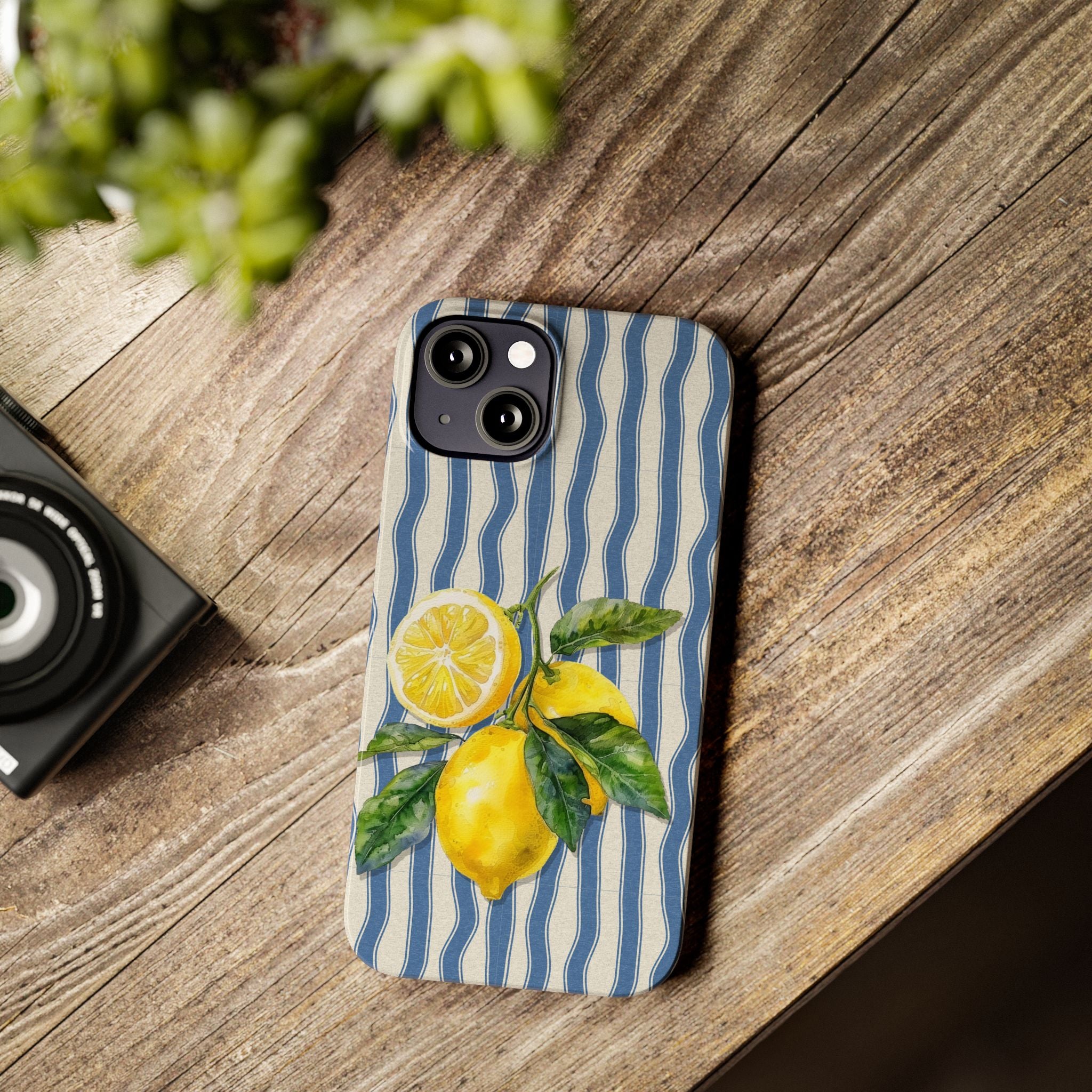 Lemon Stripe Slim Phone Case – Hand-Painted Citrus Design