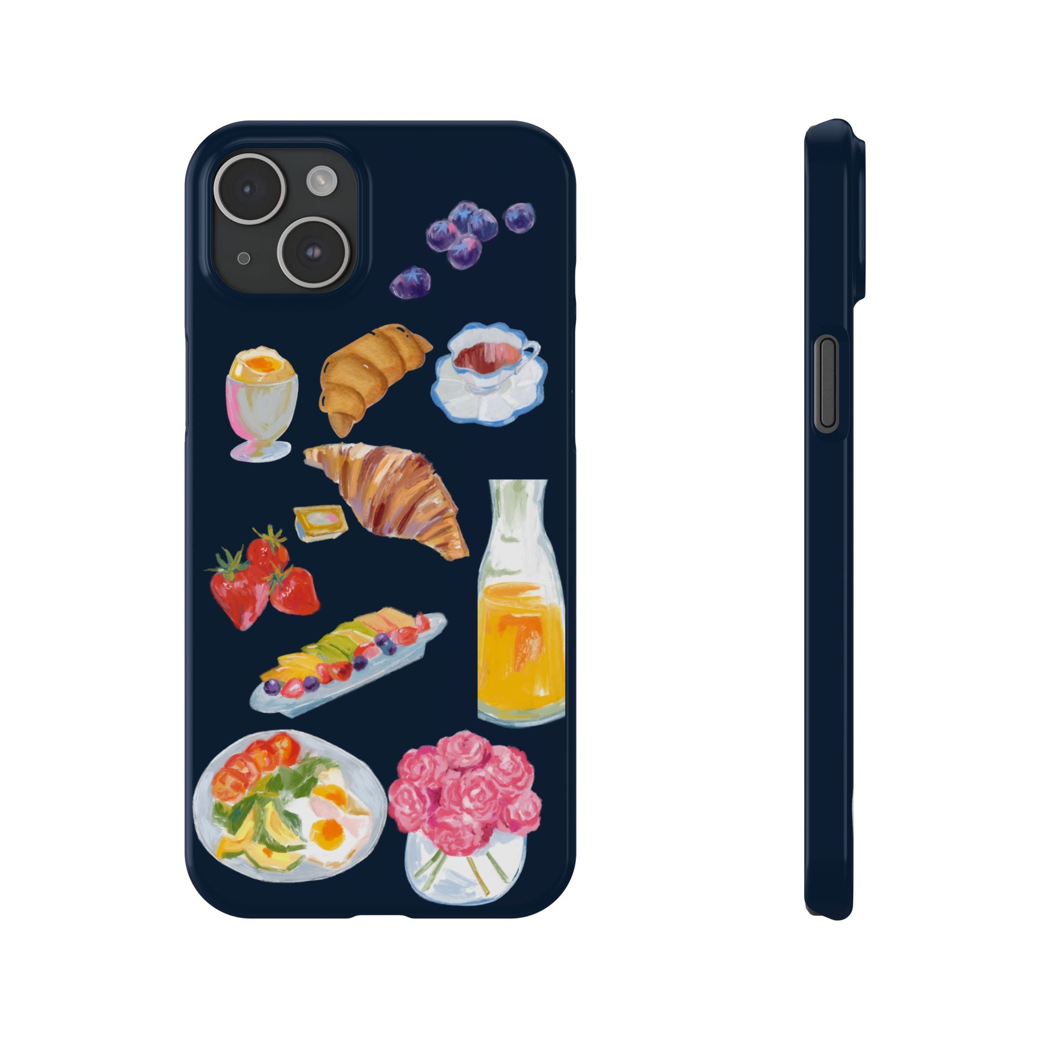 Brunch Icons Slim Phone Case — Croissant, Eggs & Juice Breakfast Design